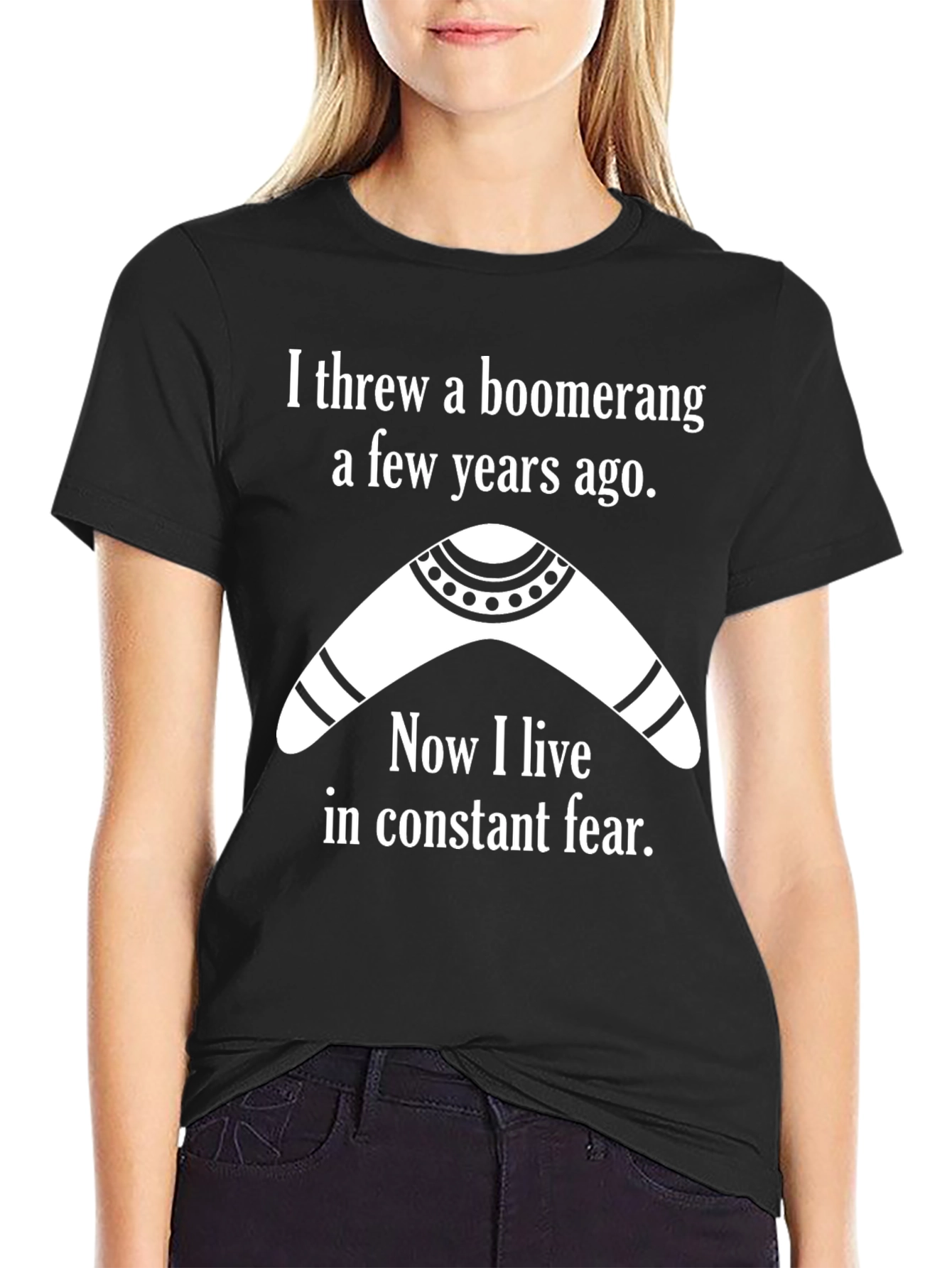 Black Boomerang Humor Graphic Tee - Constant Fear T-Shirt view 2