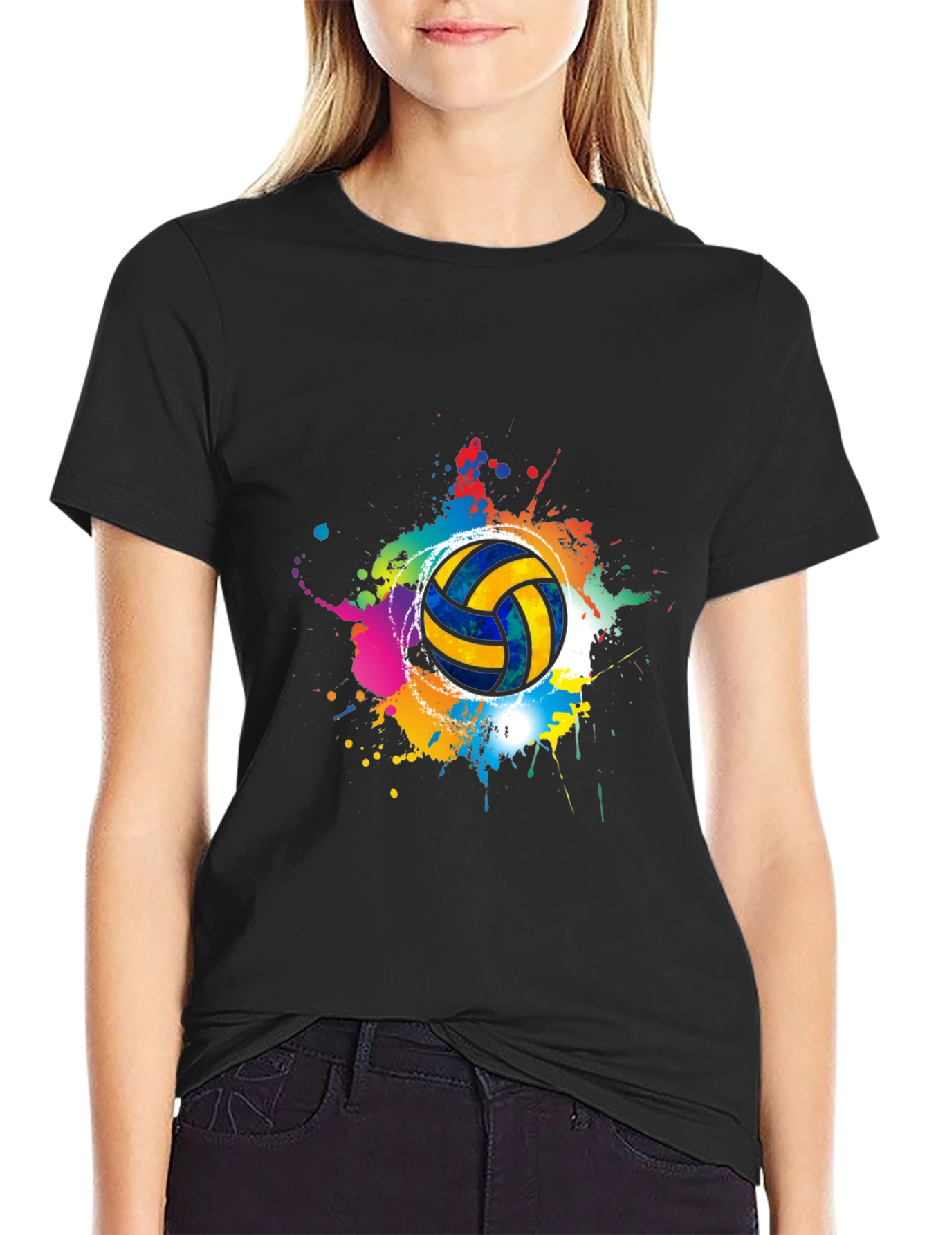 Black Volleyball Splash Tee - Stylish Graphic T-Shirt view 2