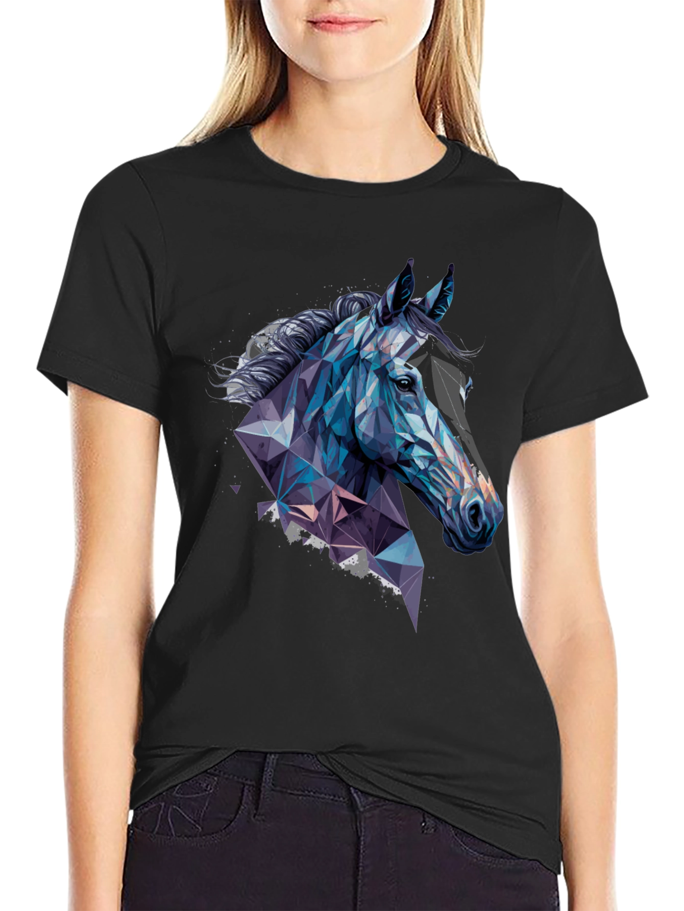 Black Geometric Horse Graphic Tee view 2