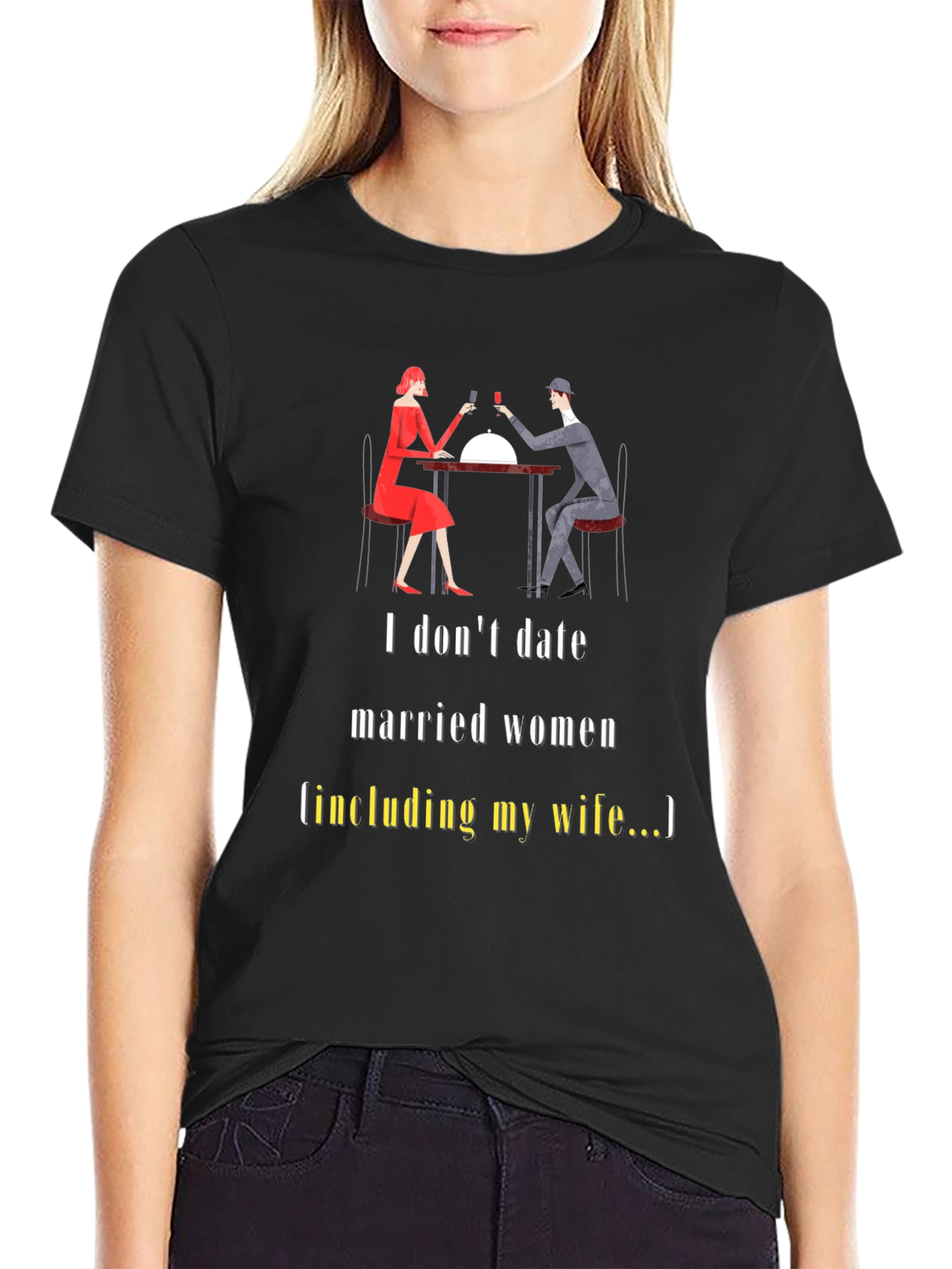 Black Humorous "I Don't Date Married Women" Graphic Tee view 2