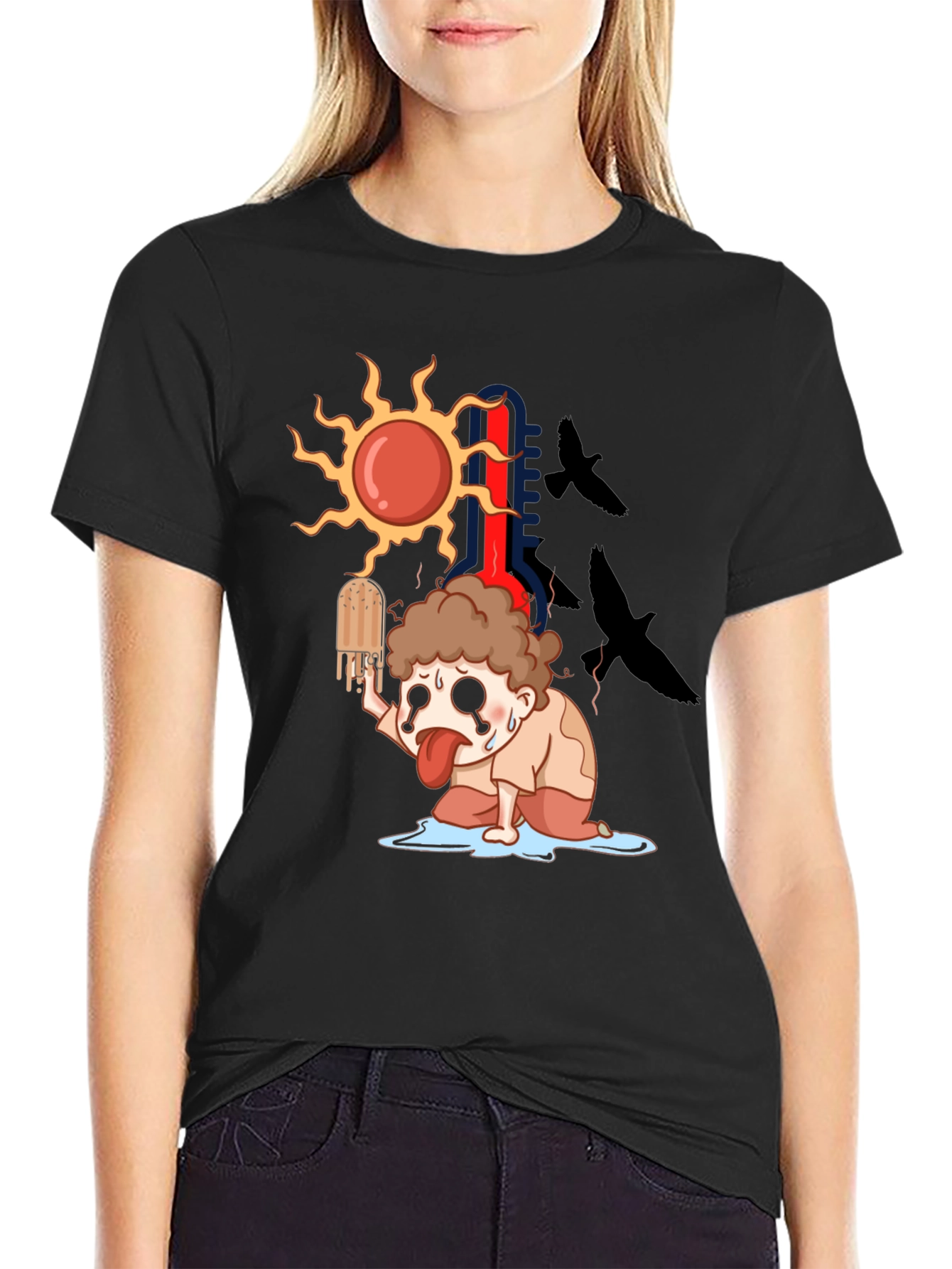 Black Cartoon Graphic Tee - Summer Heat T-Shirt view 2