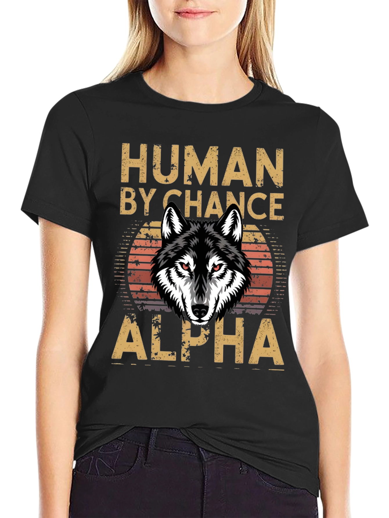Black Human By Chance Alpha Wolf Graphic T-Shirt view 2