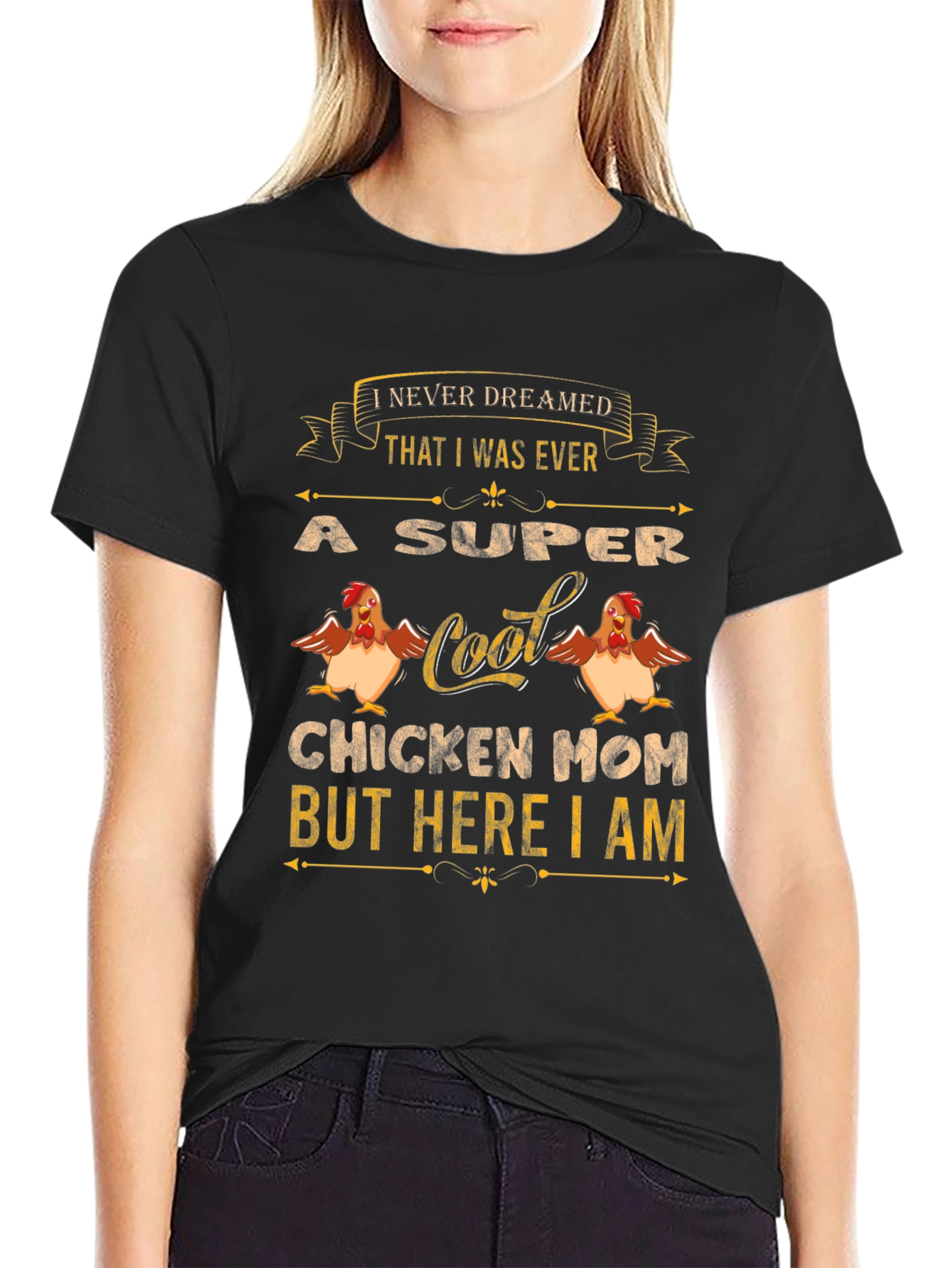 Black Super Cool Chicken Mom T-Shirt - Novelty Tee view 2