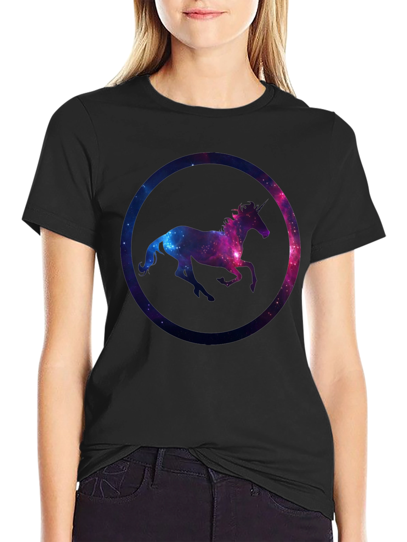 Black Unicorn Galaxy Graphic T-Shirt view 2