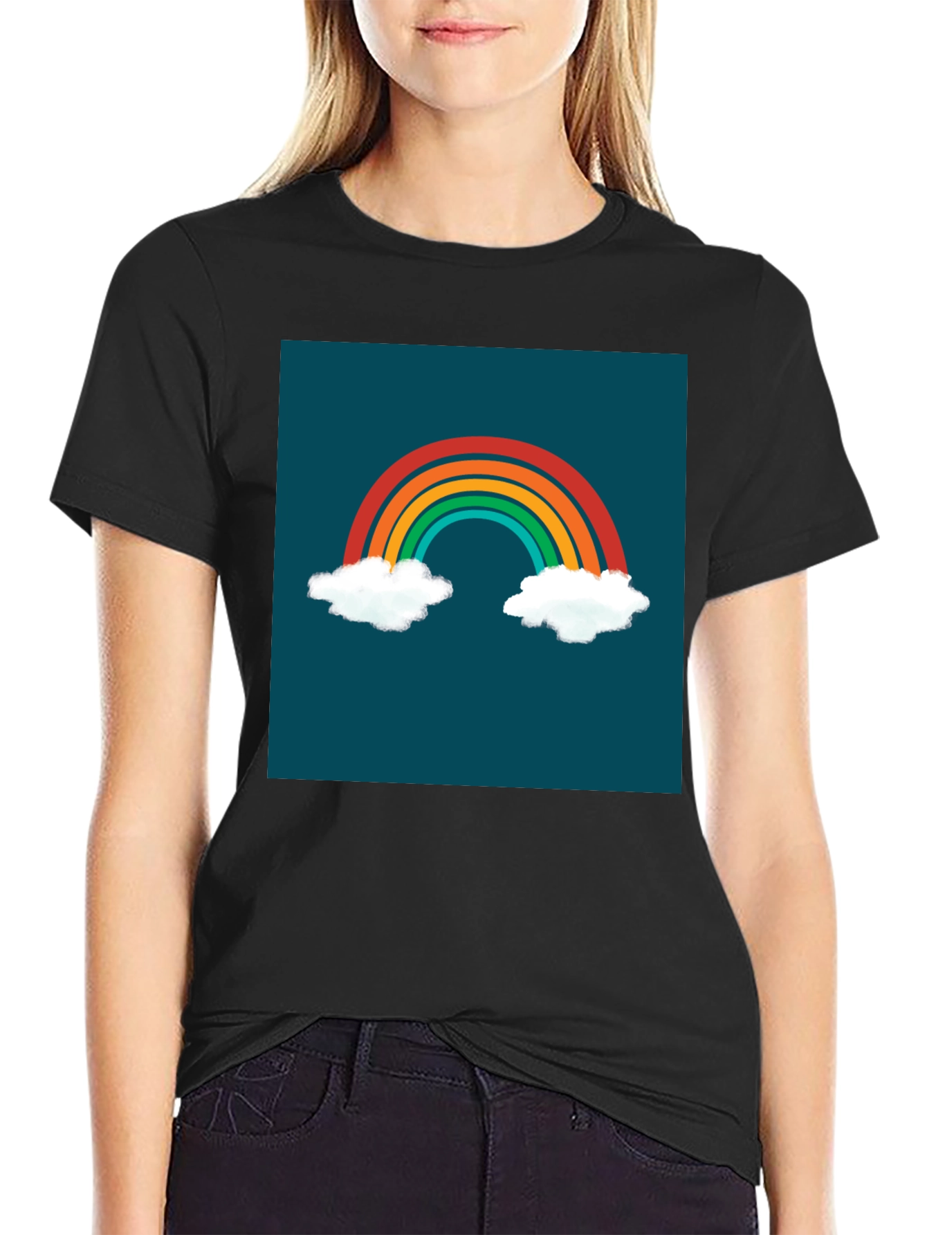 Black Rainbow Cloud Graphic Tee - Stylish & Unique! view 2