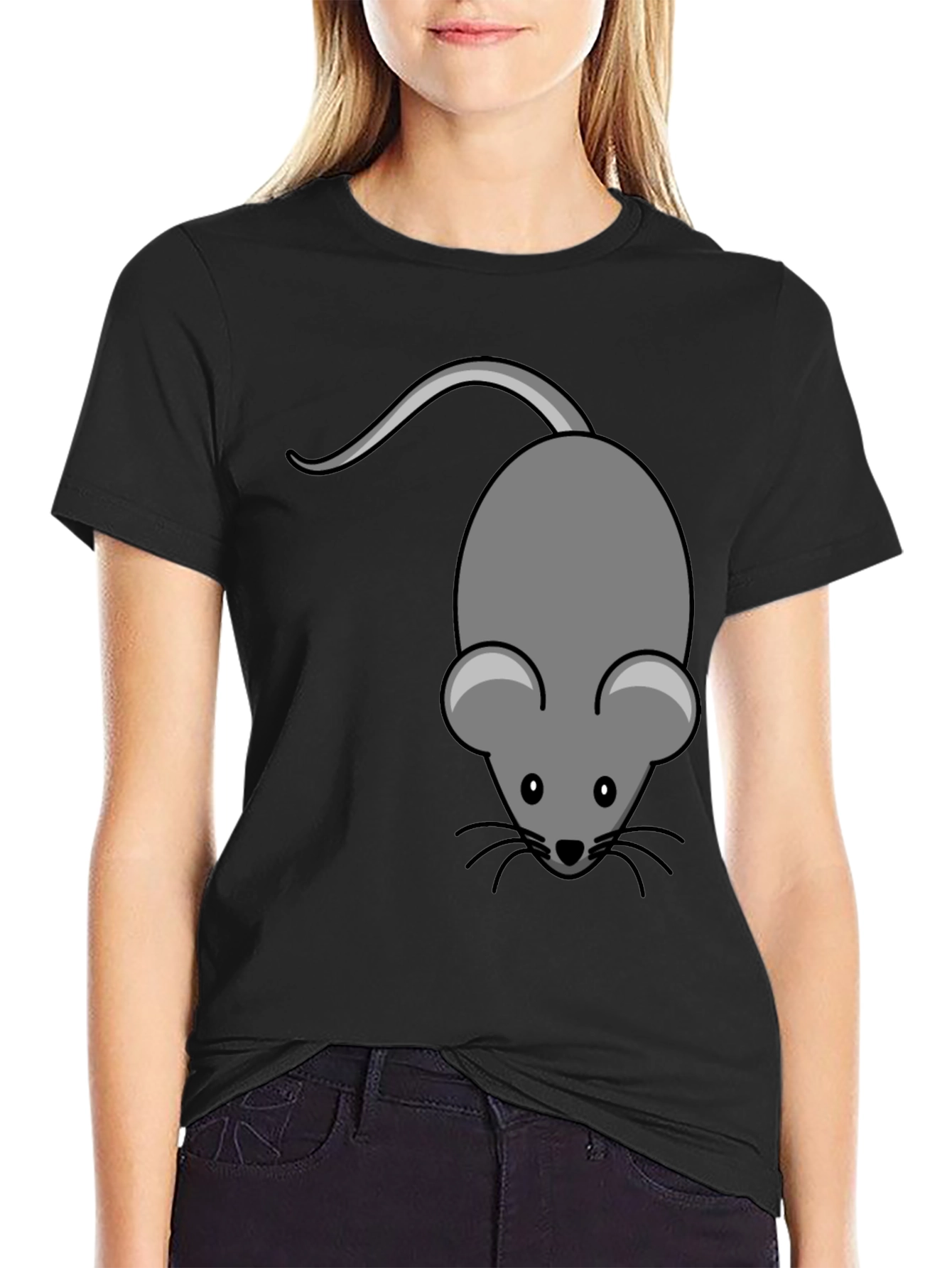 Black Cute Mouse Graphic Tee - Unisex Black T-Shirt view 2