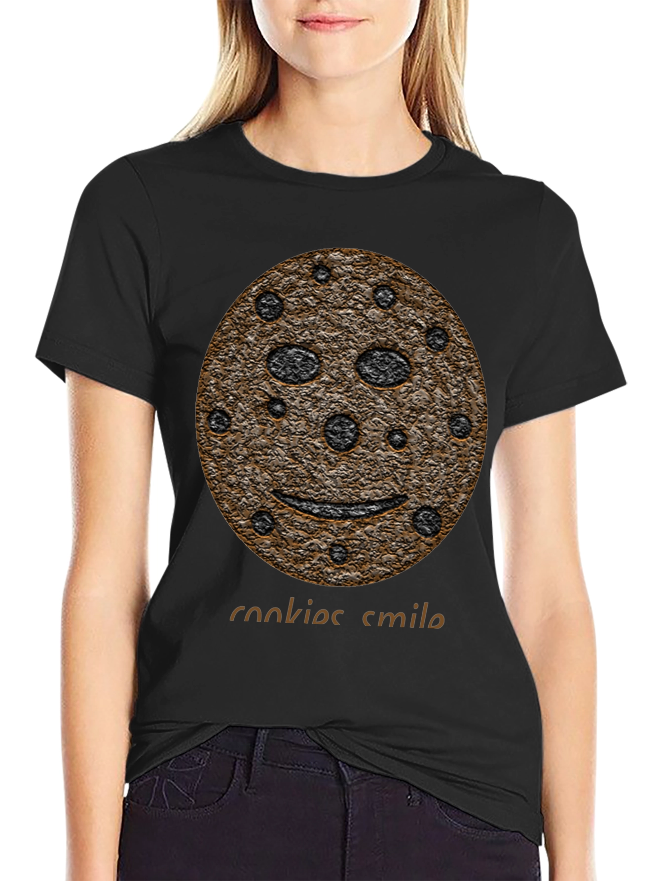 Black Cookie Smile Graphic Black T-Shirt view 2