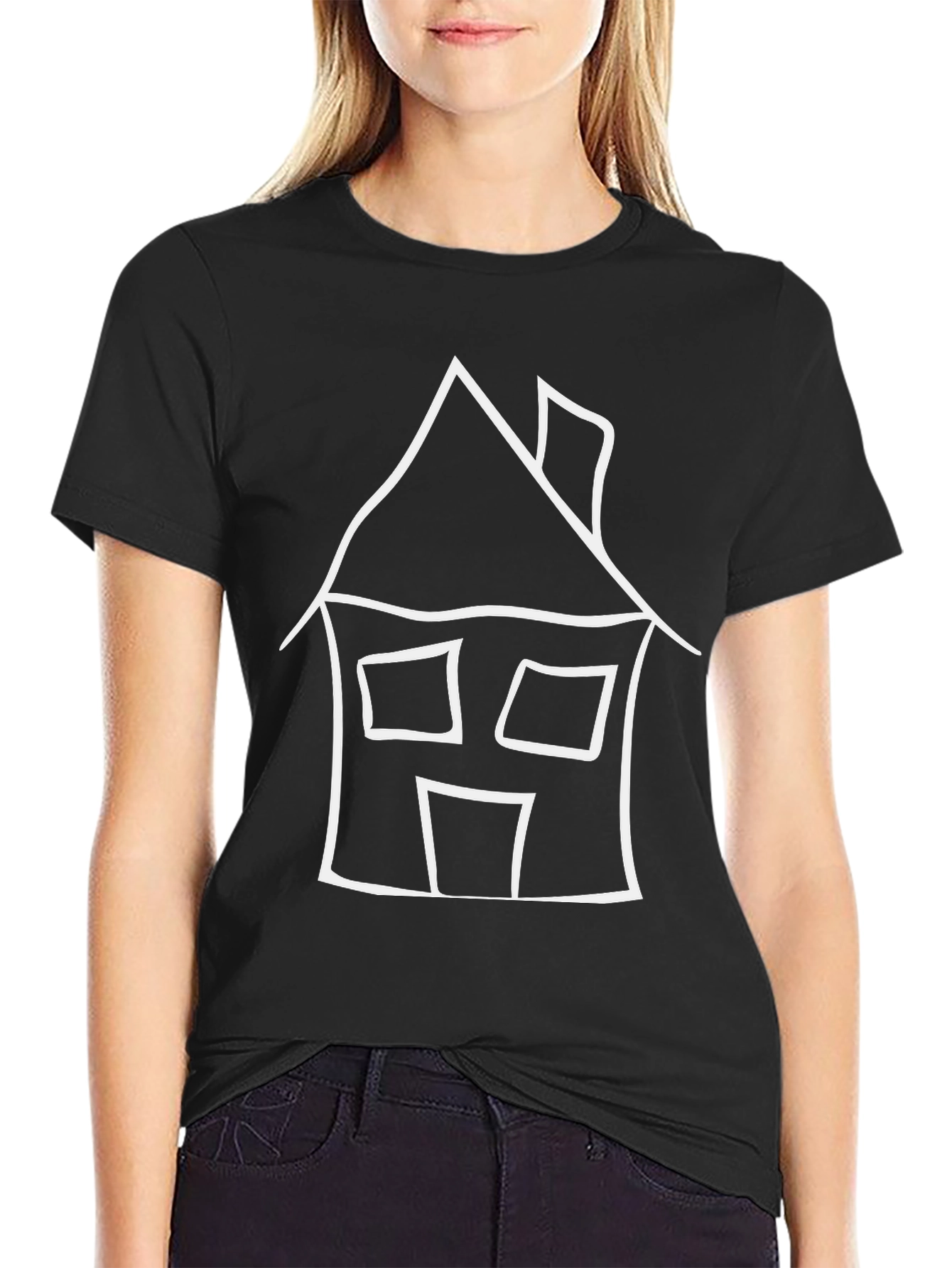 Black House Drawing Black T-Shirt view 2