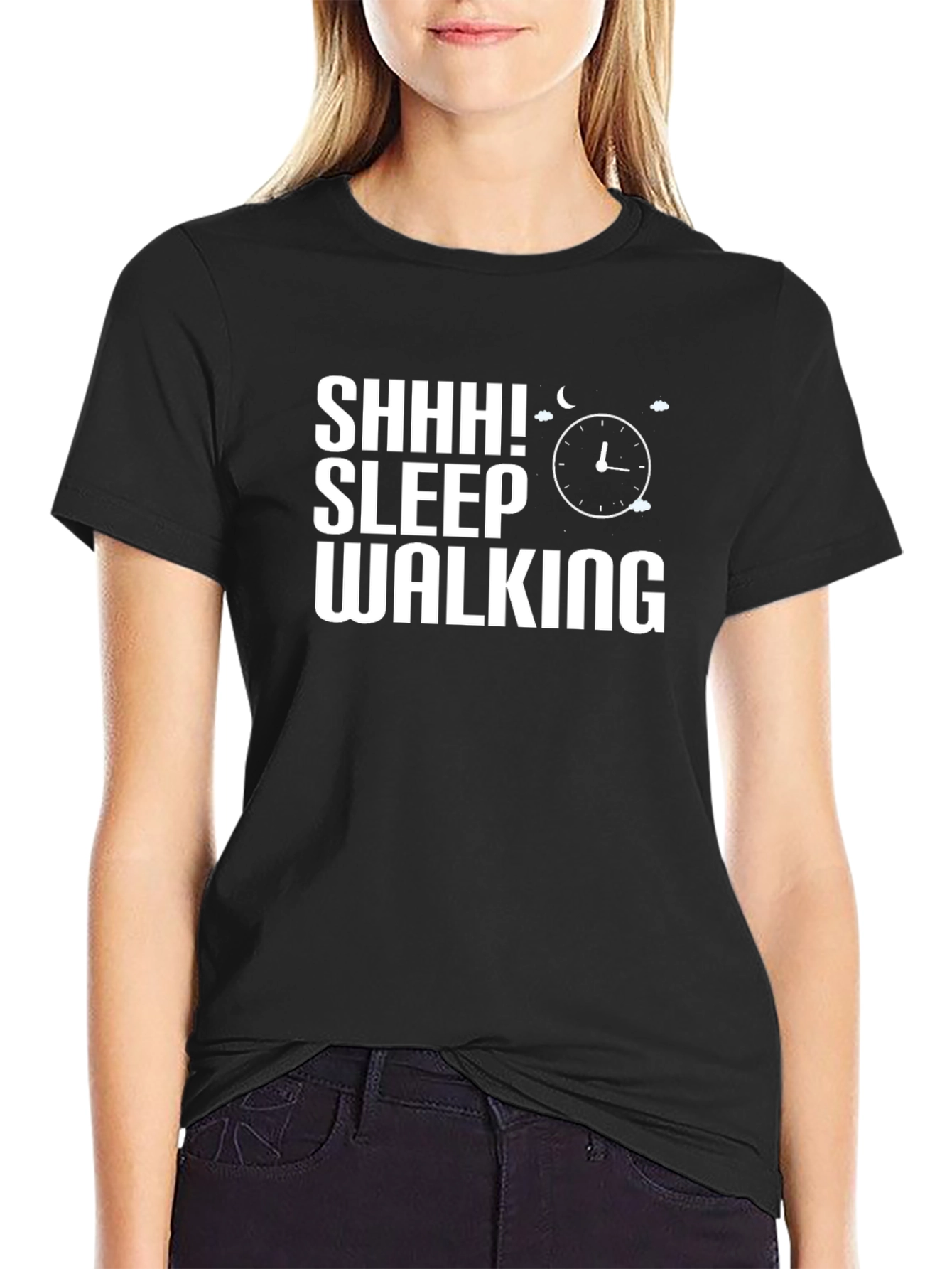 Black Shhh! Sleep Walking Black Graphic Tee view 2