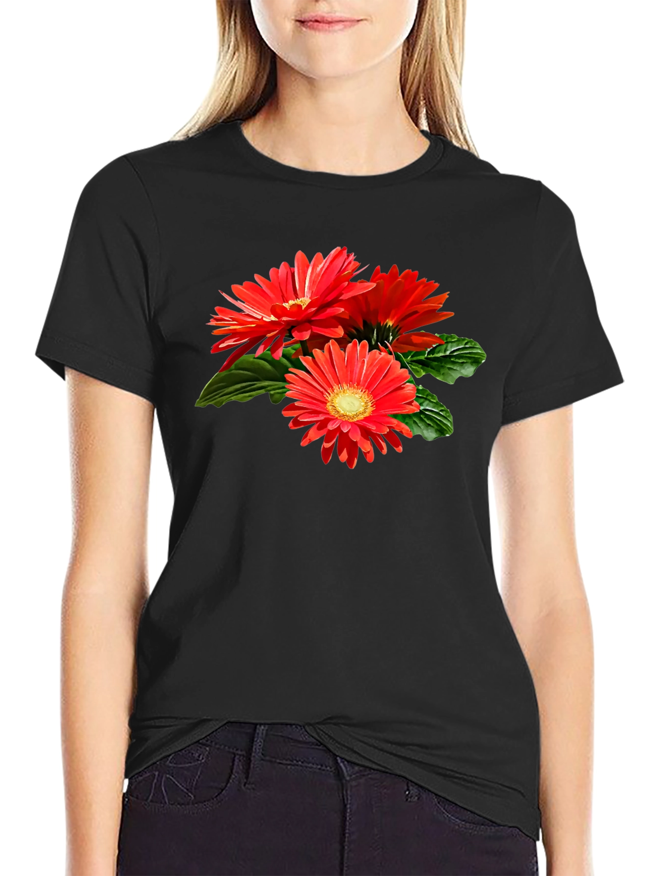Black Floral Print T-Shirt - Stylish Graphic Tee view 2