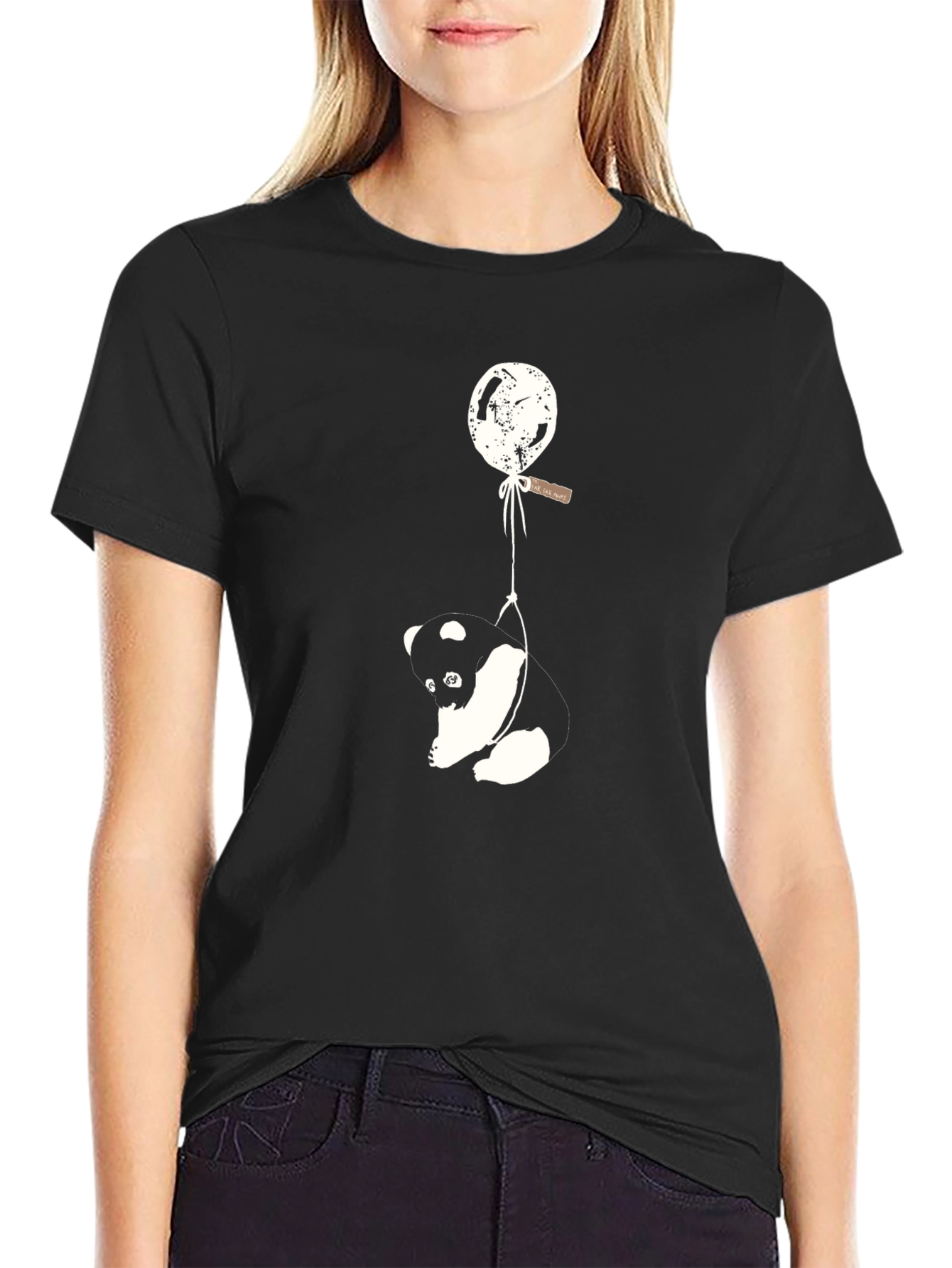 Black Panda Balloon Graphic Tee - Relaxed Fit Black T-Shirt view 2
