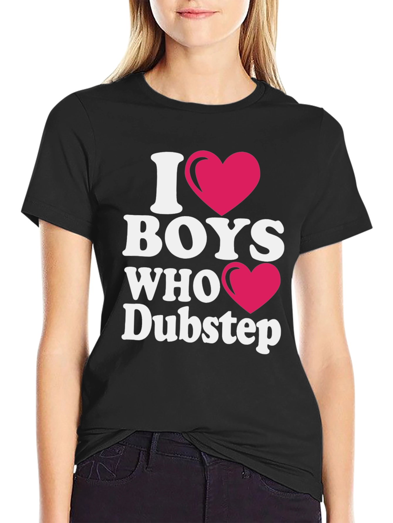 Black I Love Boys Who Like Dubstep T-Shirt view 2