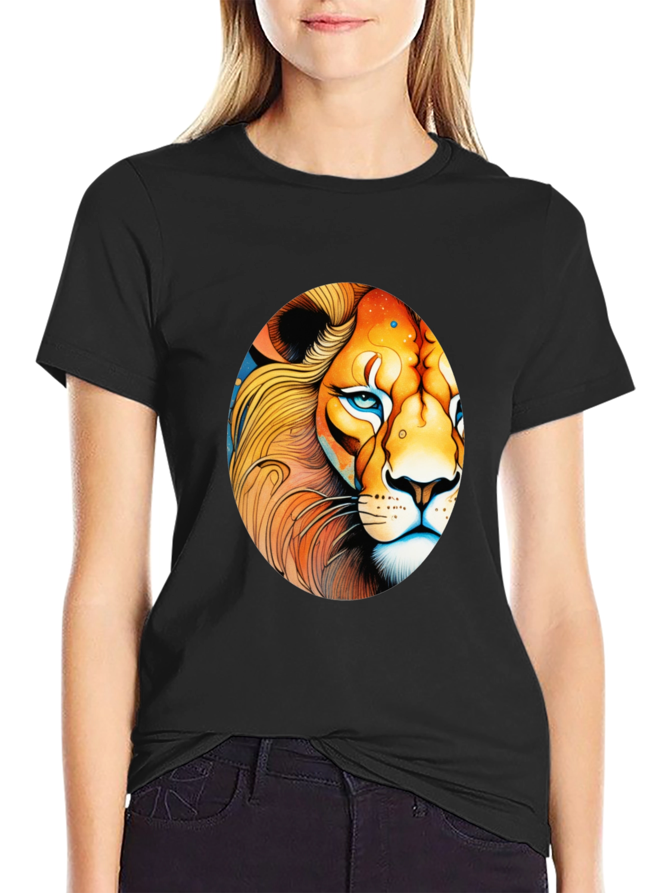 Black Lion Graphic Black T-Shirt view 2