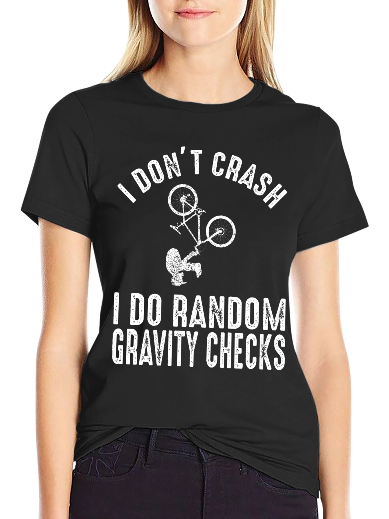 Black I Don't Crash Gravity Checks Graphic Tee view 2