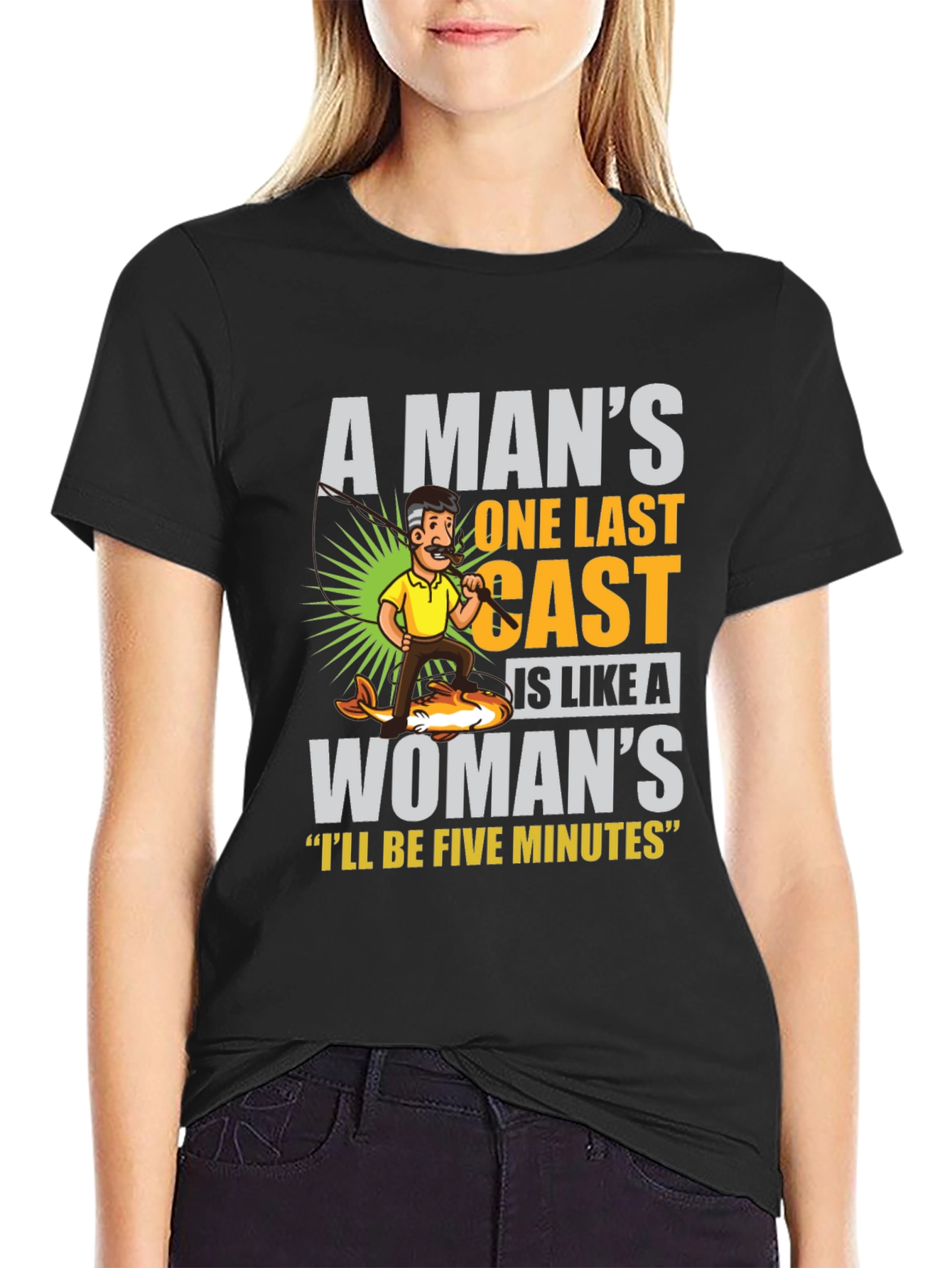 Black Funny Fishing T-Shirt: A Man's One Last Cast view 2