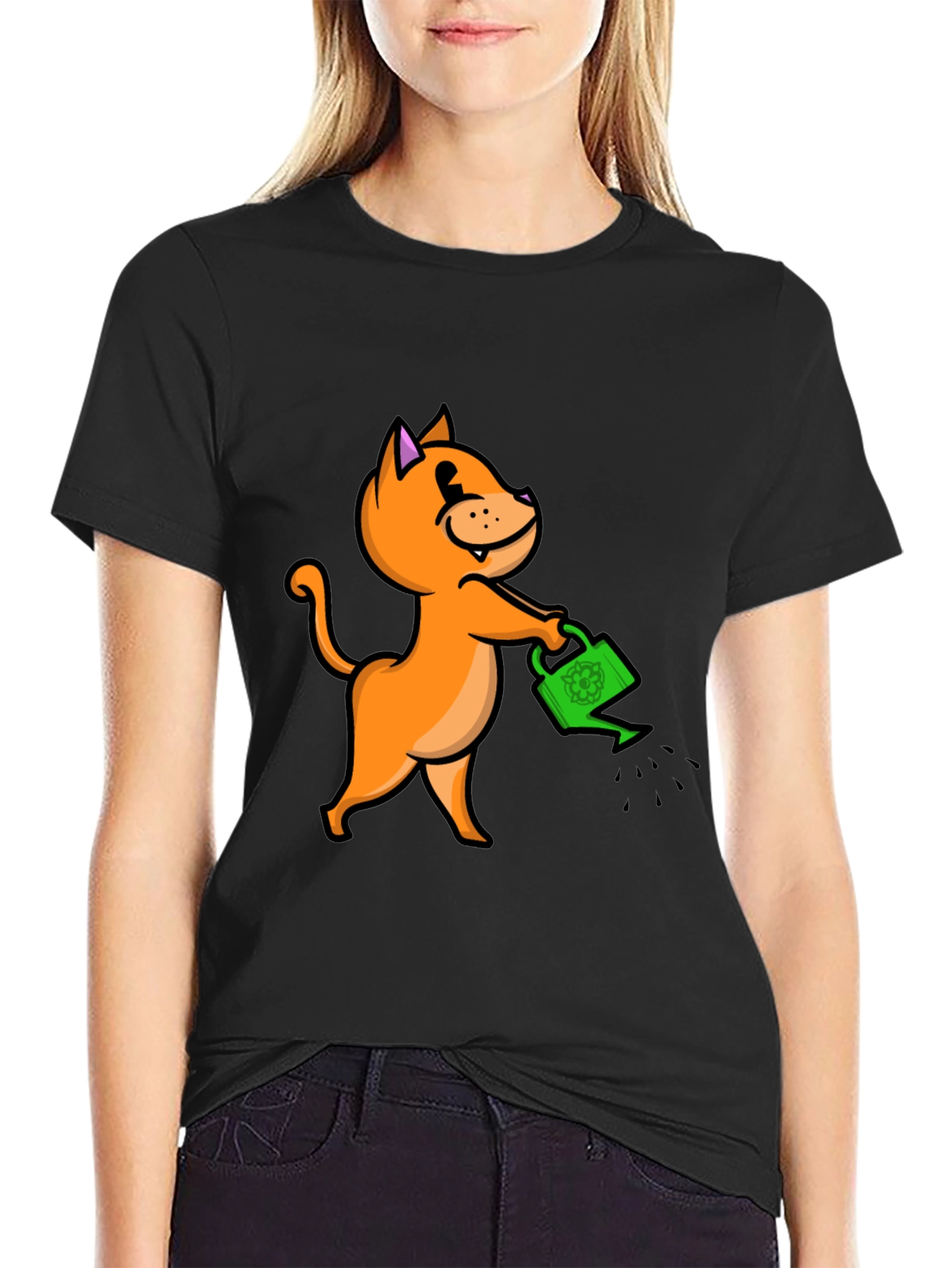 Black Cat with Watering Can T-Shirt view 2
