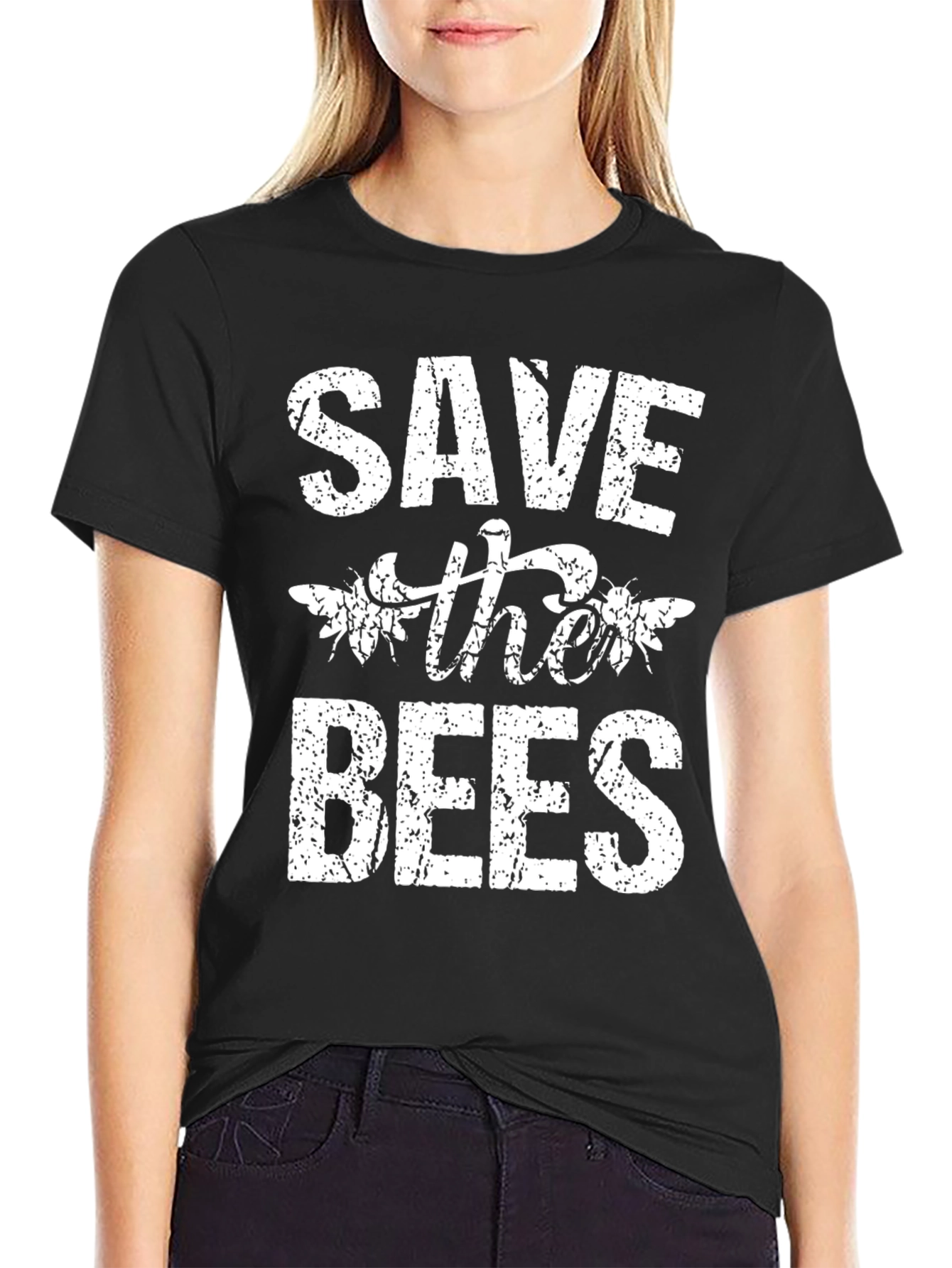 Black Save the Bees Graphic Tee - Black Cotton view 2