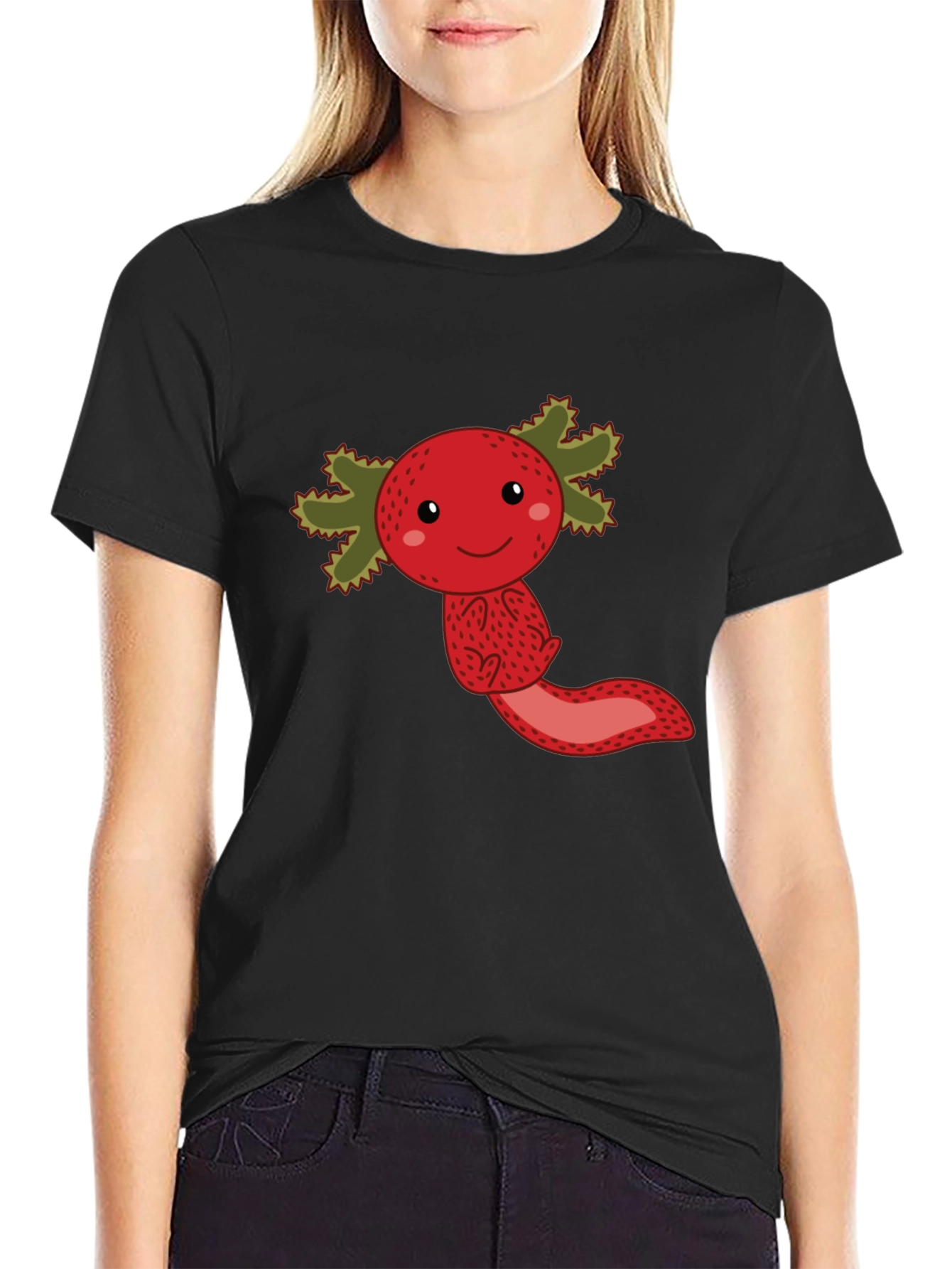Black Strawberry Axolotl Graphic Tee - Unisex view 2