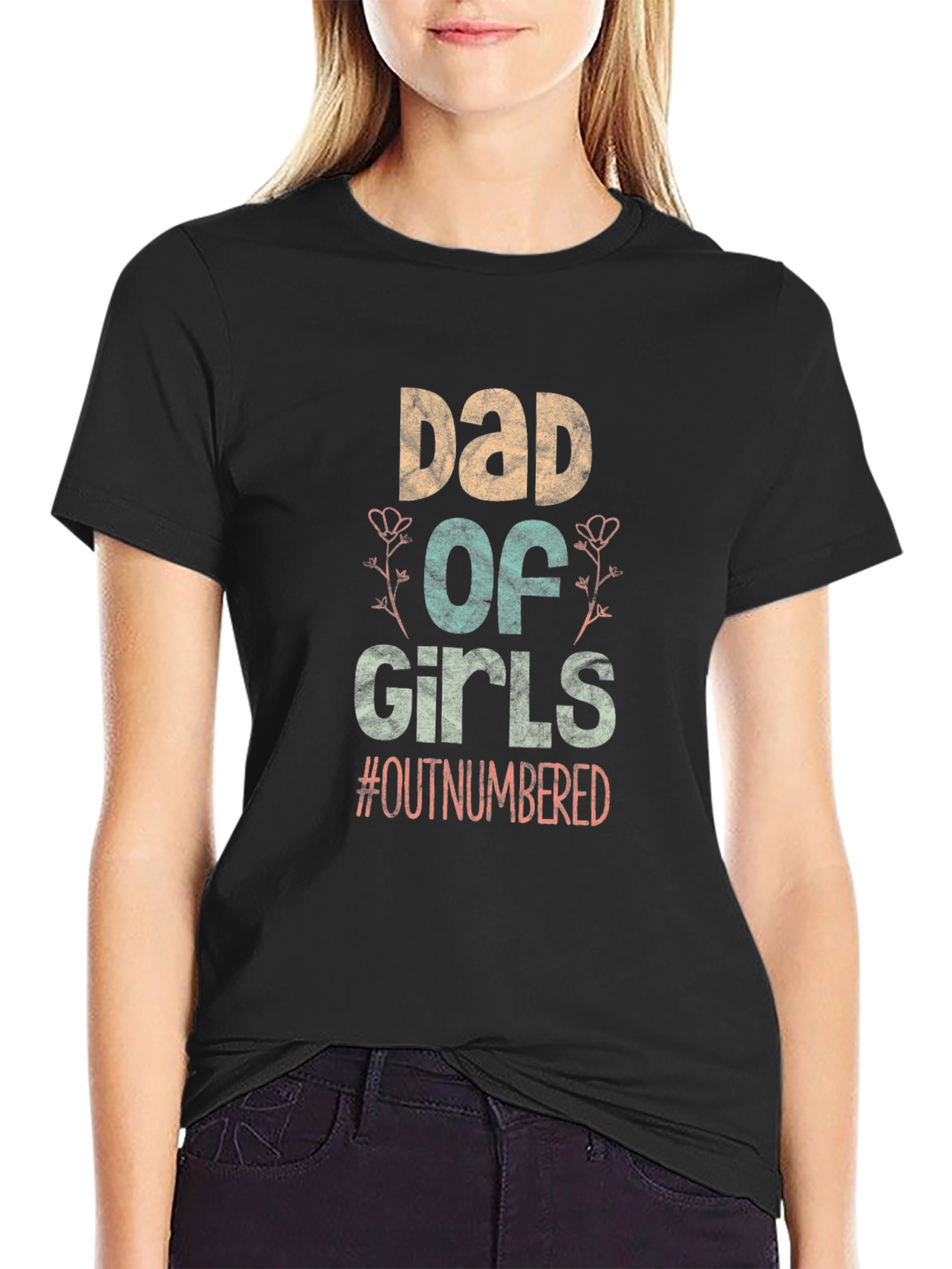 Black Dad of Girls T-Shirt - #Outnumbered view 2