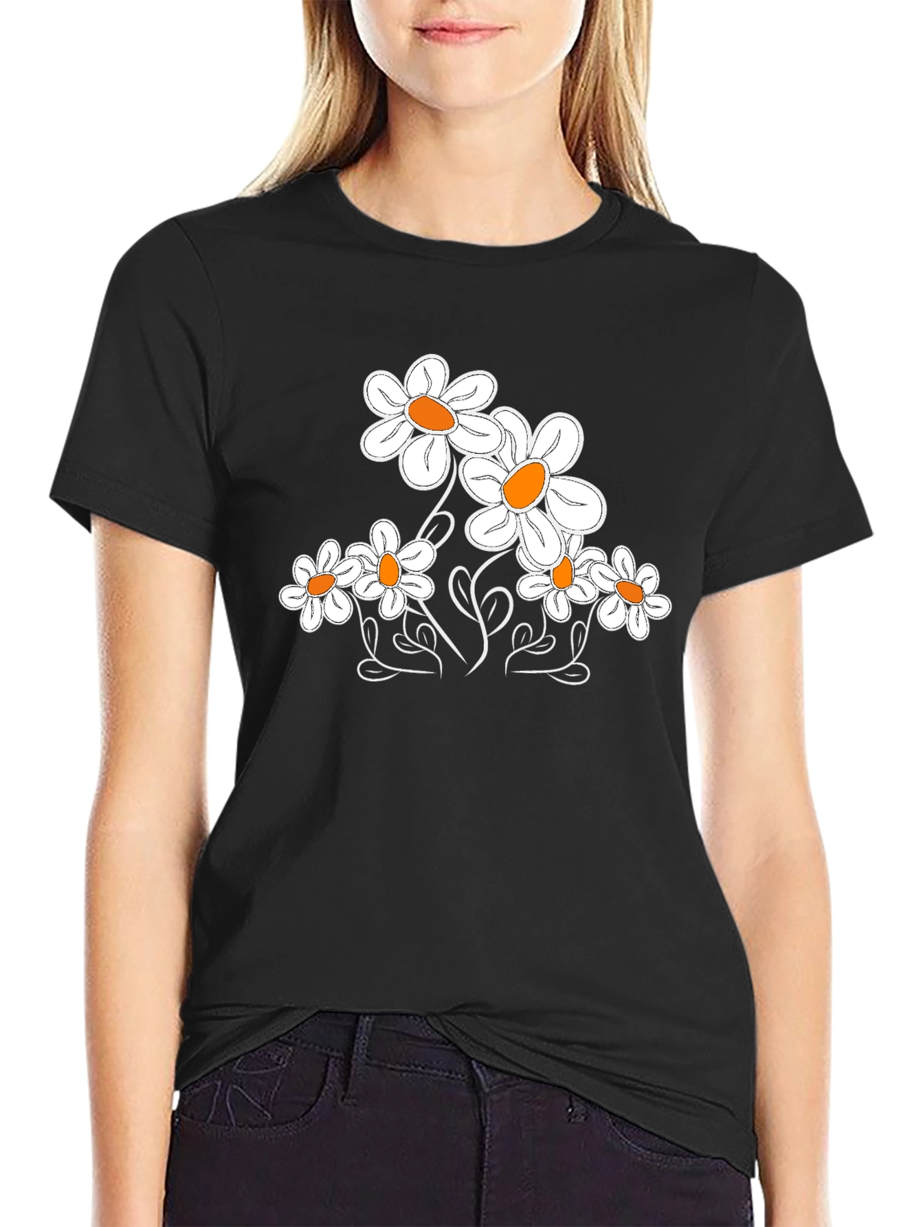 Black Daisy Graphic T-Shirt - Classic Black Tee view 2