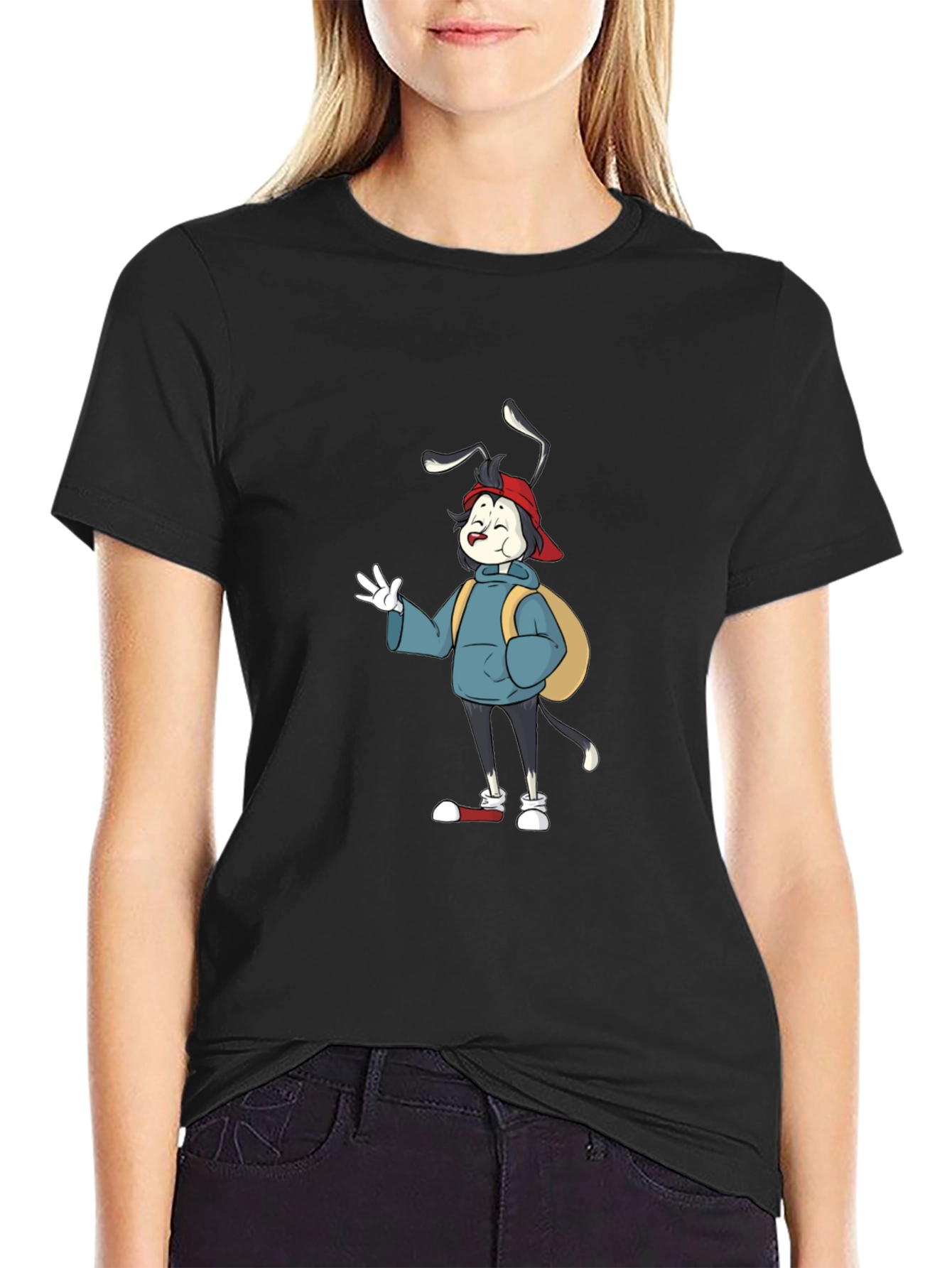 Black Cartoon Character Graphic Black T-Shirt view 2