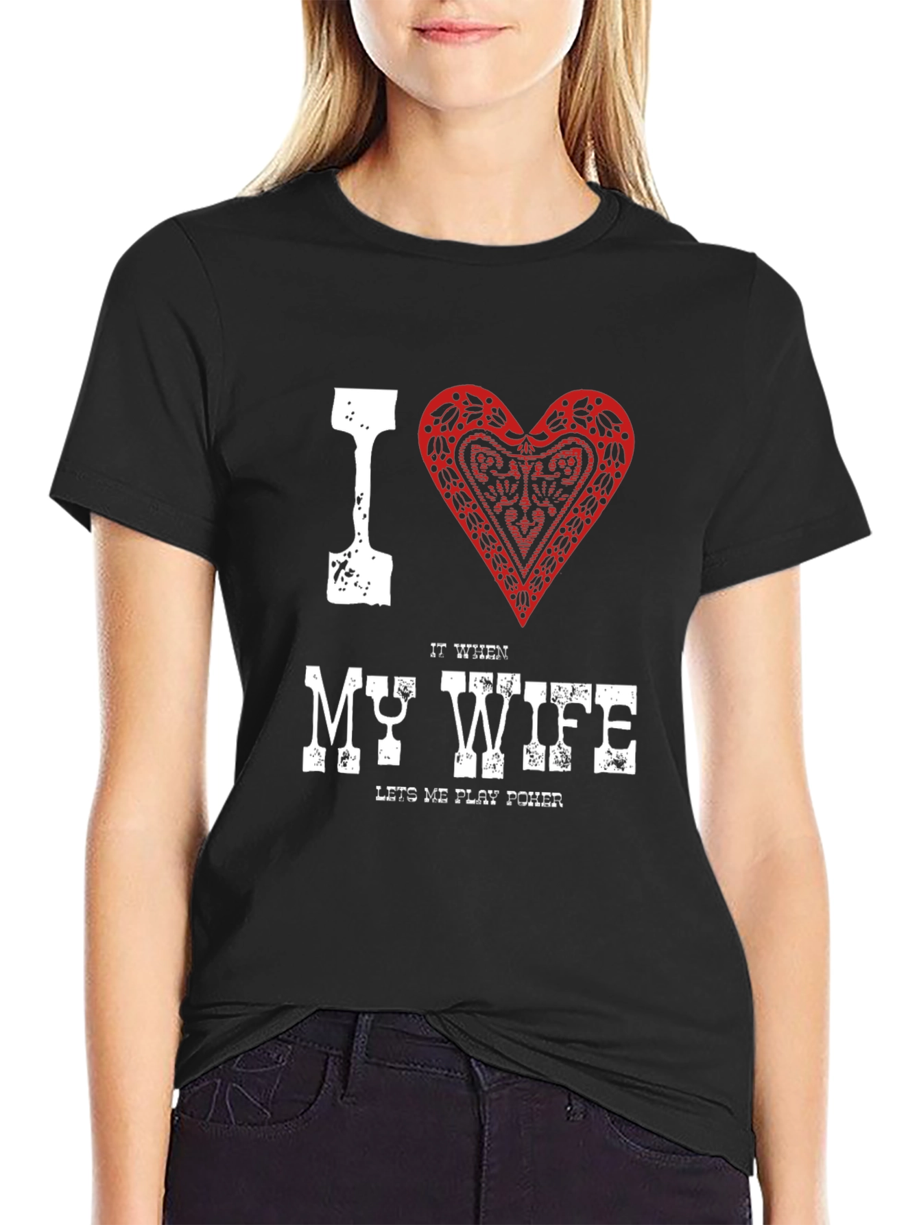Black I Heart My Wife Poker T-Shirt view 2