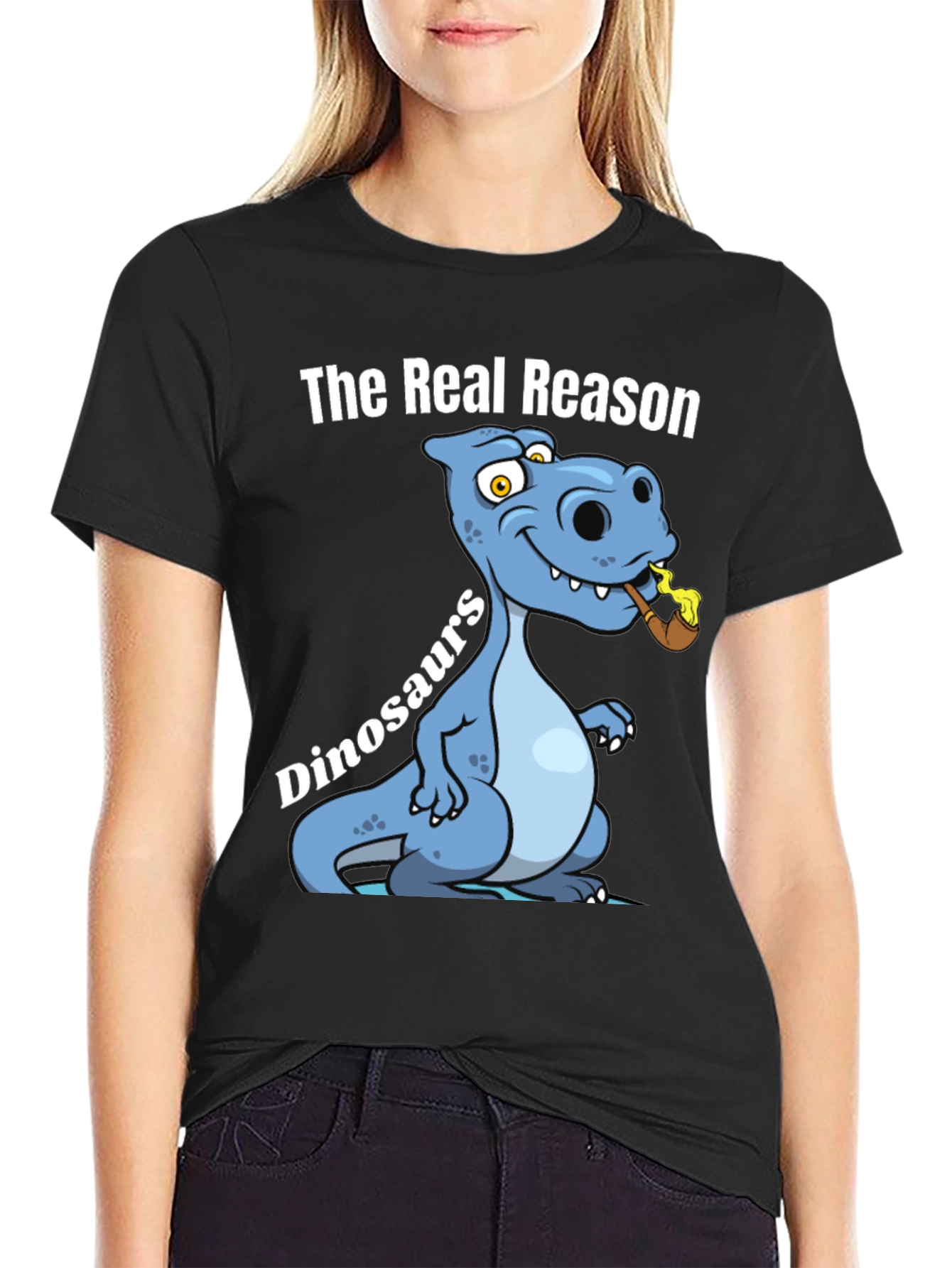 Black Funny Dinosaur T-Shirt - The Real Reason view 2