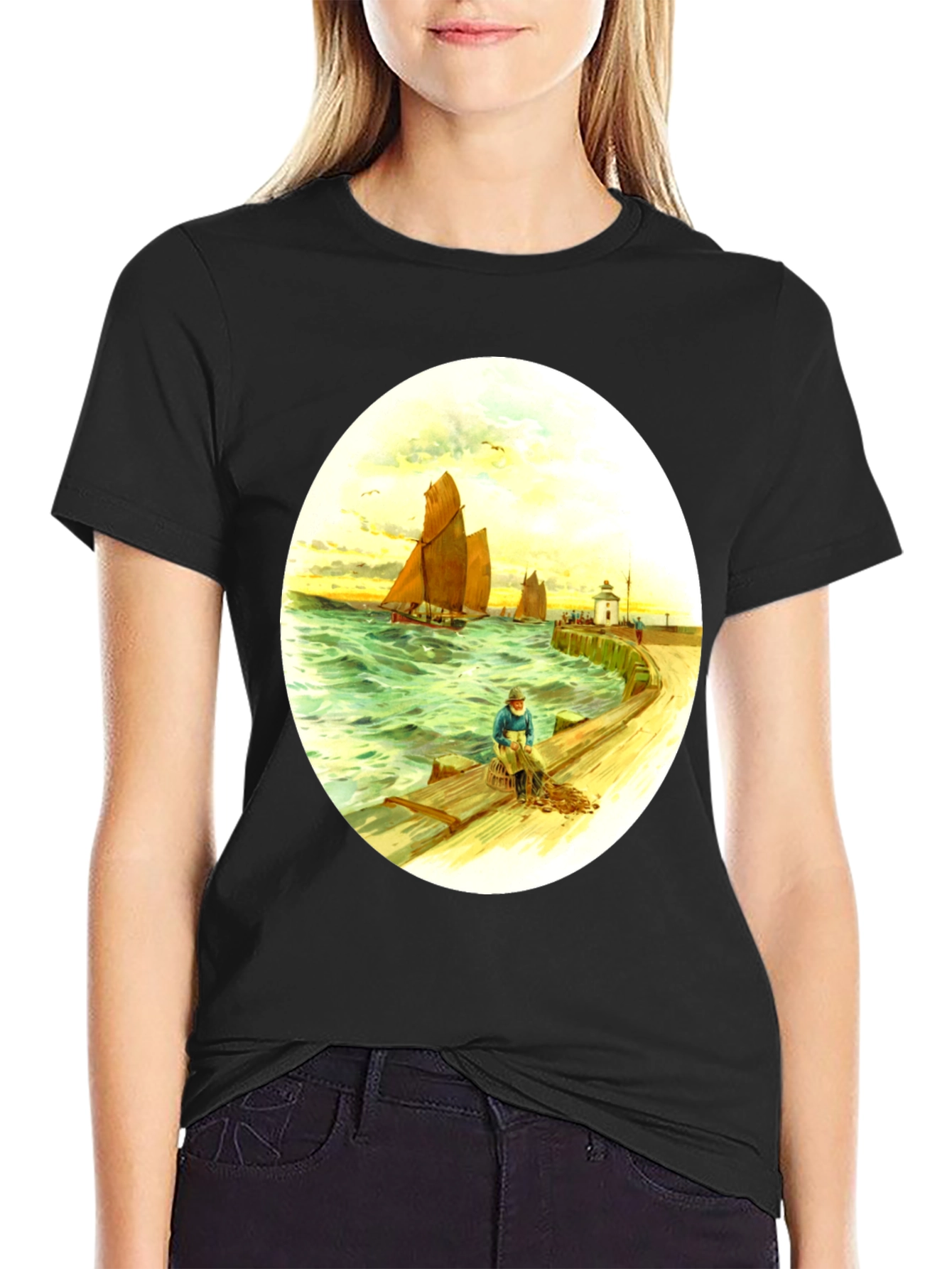 Vintage Nautical Art T-Shirt - Fisherman at Sea - 2