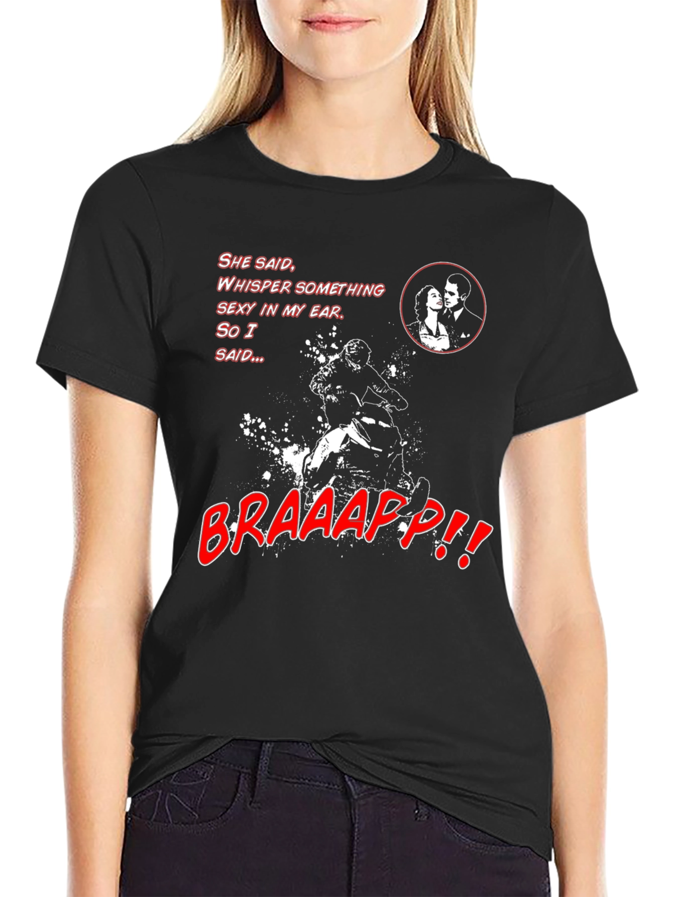 Black Funny Motorcycle T-Shirt - "Braaap" Humor Tee view 2
