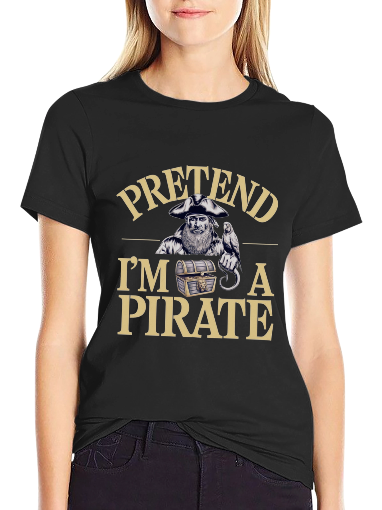 Black Funny Pretend I'm A Pirate Graphic Tee view 2