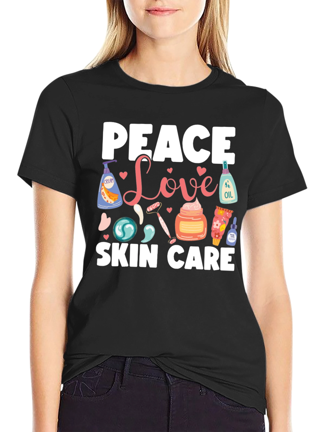 Black Peace Love Skin Care Black T-Shirt view 2