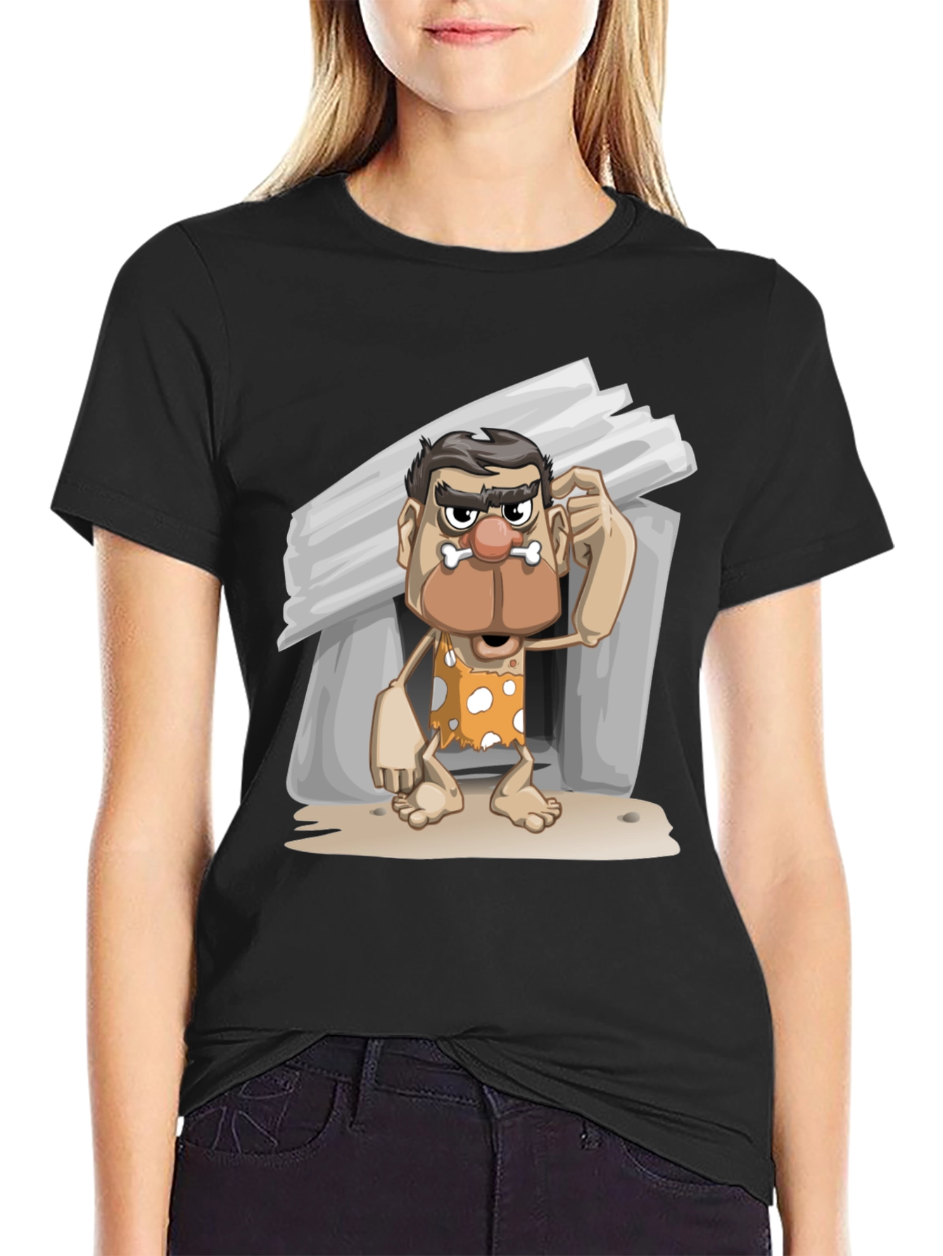 Black Funny Caveman Graphic T-Shirt view 2