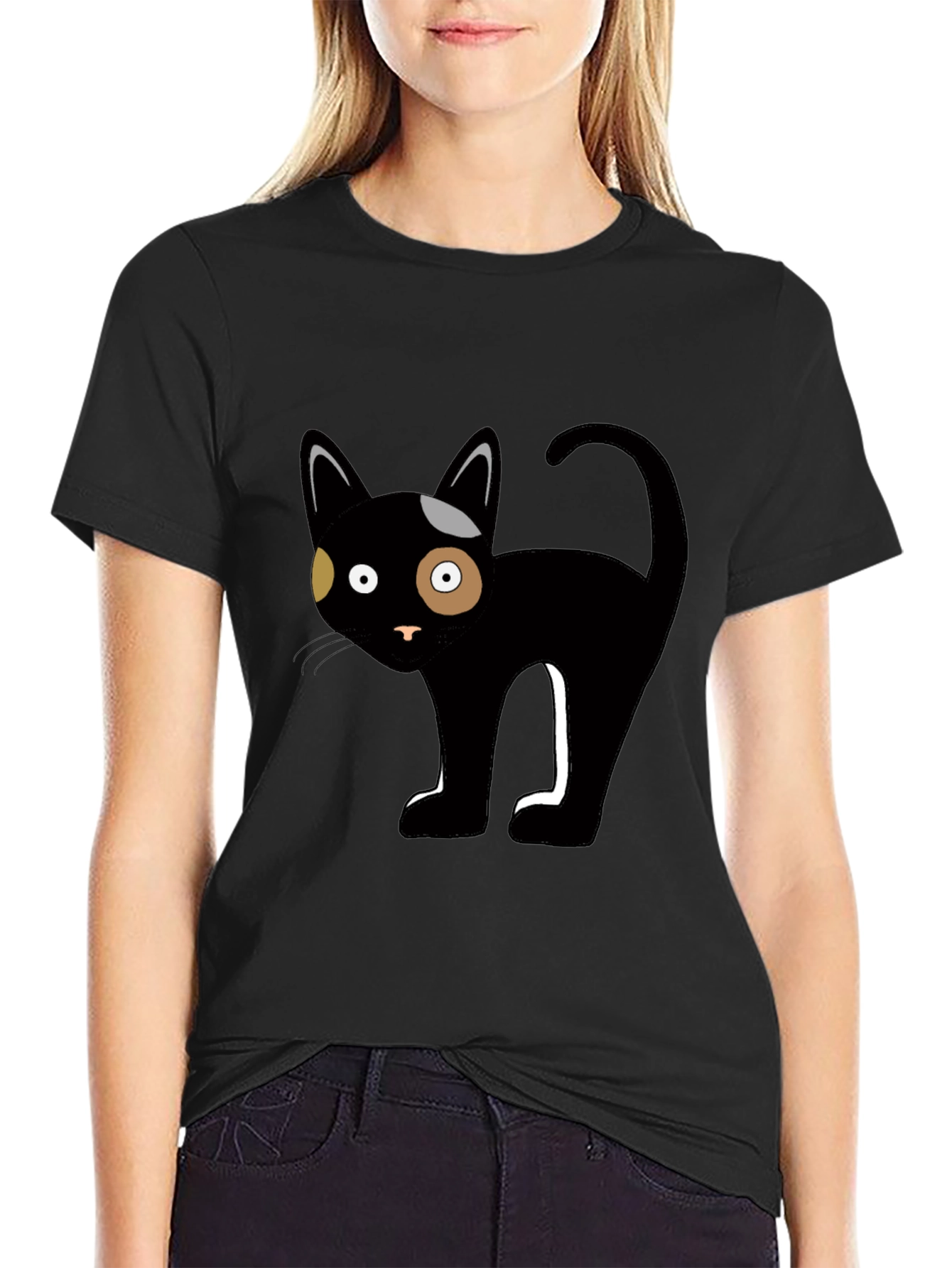 Black Black Cat Graphic Tee - Unique Cartoon Design view 2
