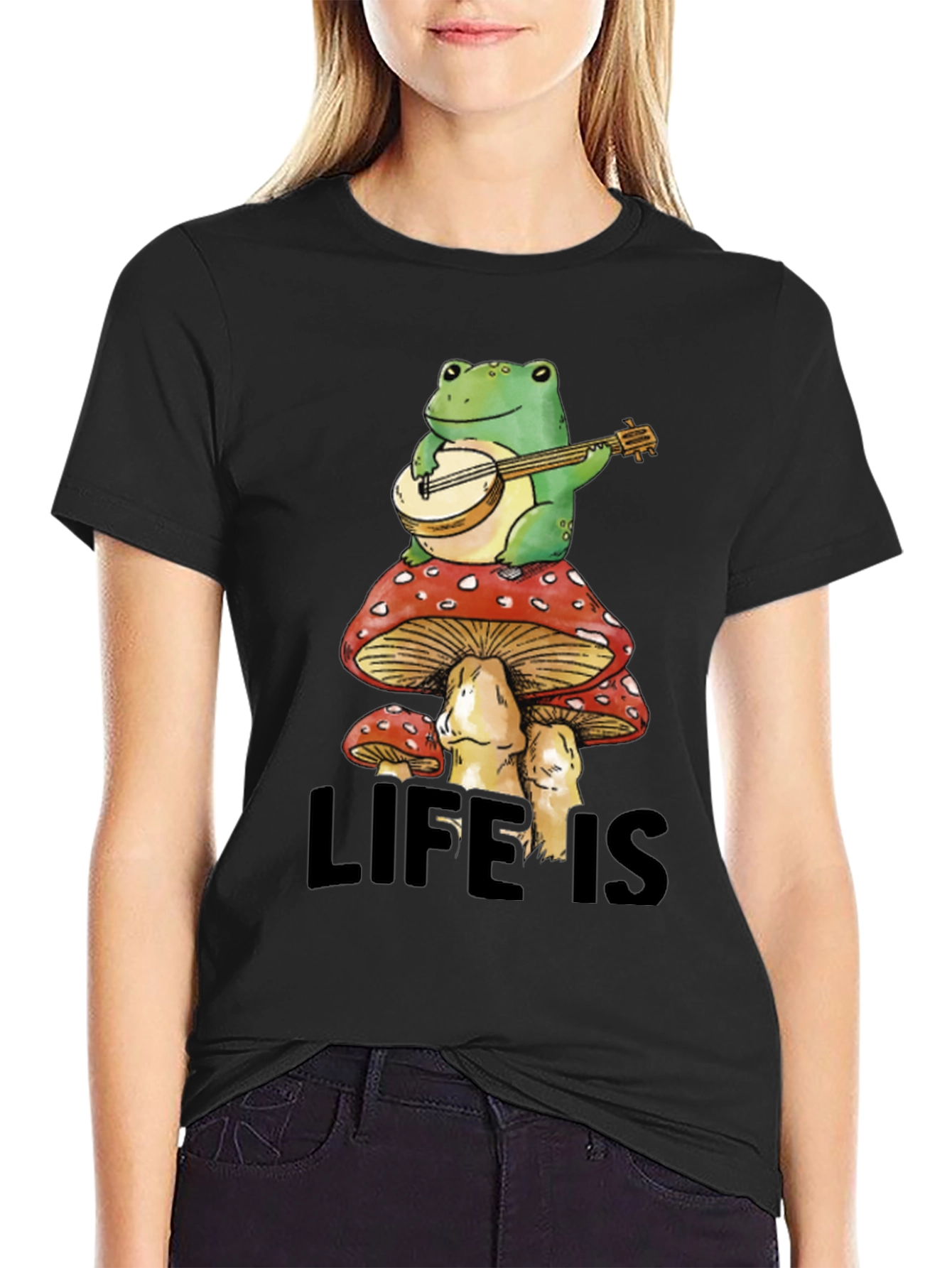 Black Frog on Mushroom T-Shirt - Life is Good! view 2