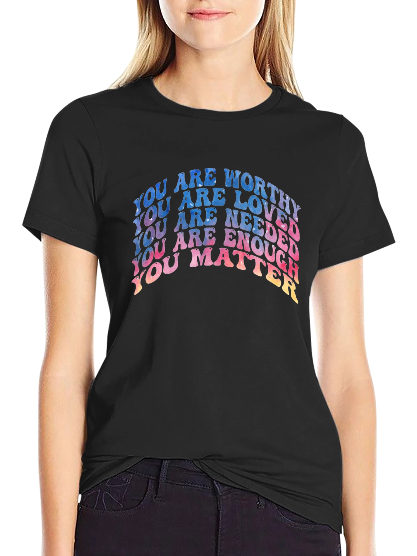 Black Affirmation T-Shirt - You Are Worthy, Loved, Needed view 2