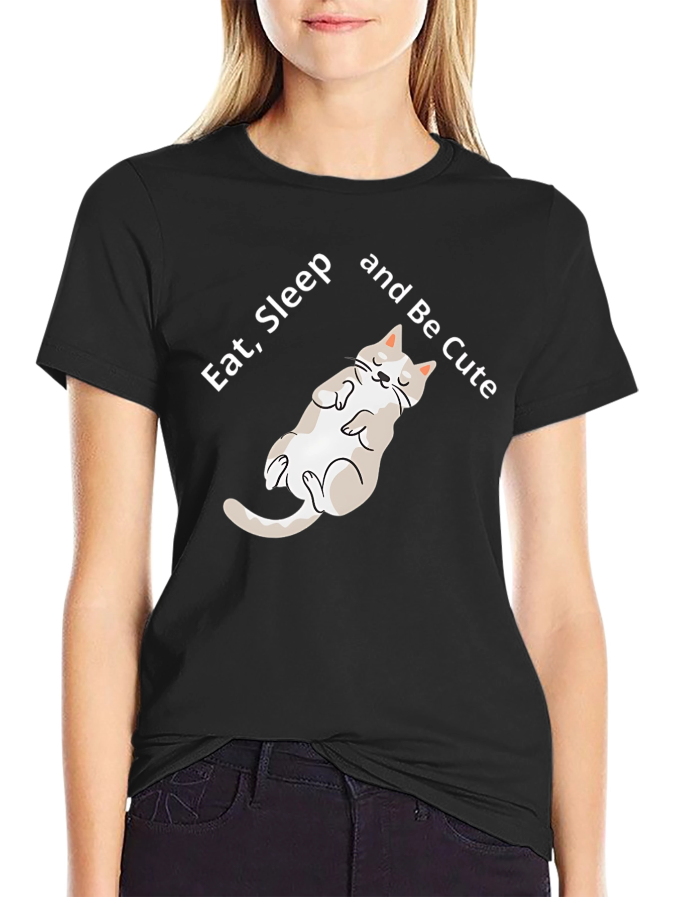 Black Eat Sleep Be Cute Cat Graphic T-Shirt view 2