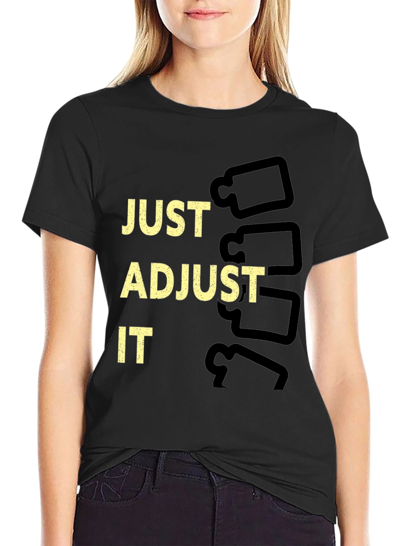 Black Just Adjust It Chiropractic T-Shirt view 2