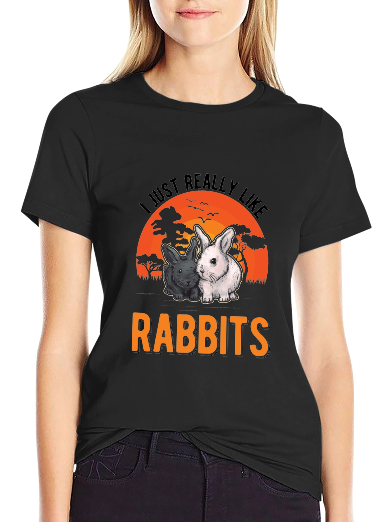 Black I Just Really Like Rabbits T-Shirt view 2