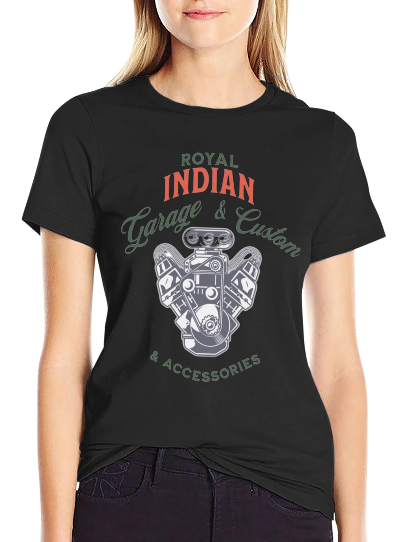 Black Royal Indian Garage Custom Tee - Automotive Inspired Design view 2