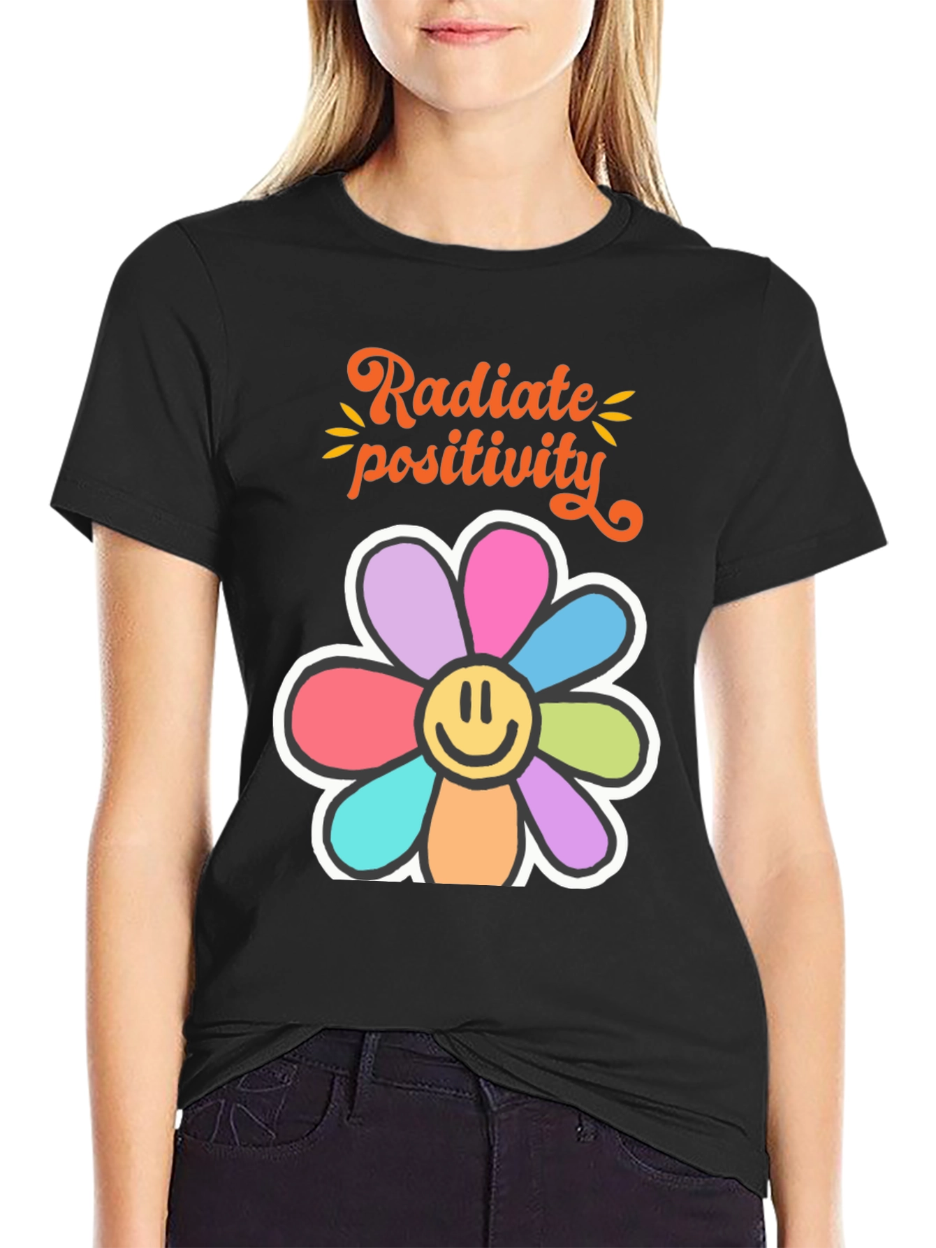 Black Radiate Positivity Graphic T-Shirt view 2