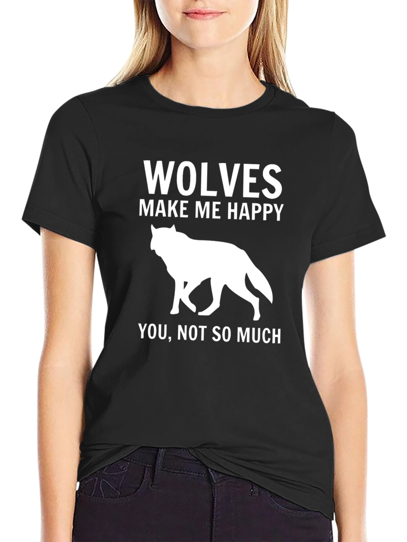 Black Wolves Make Me Happy Graphic Tee - Funny Wolf Lover Shirt view 2