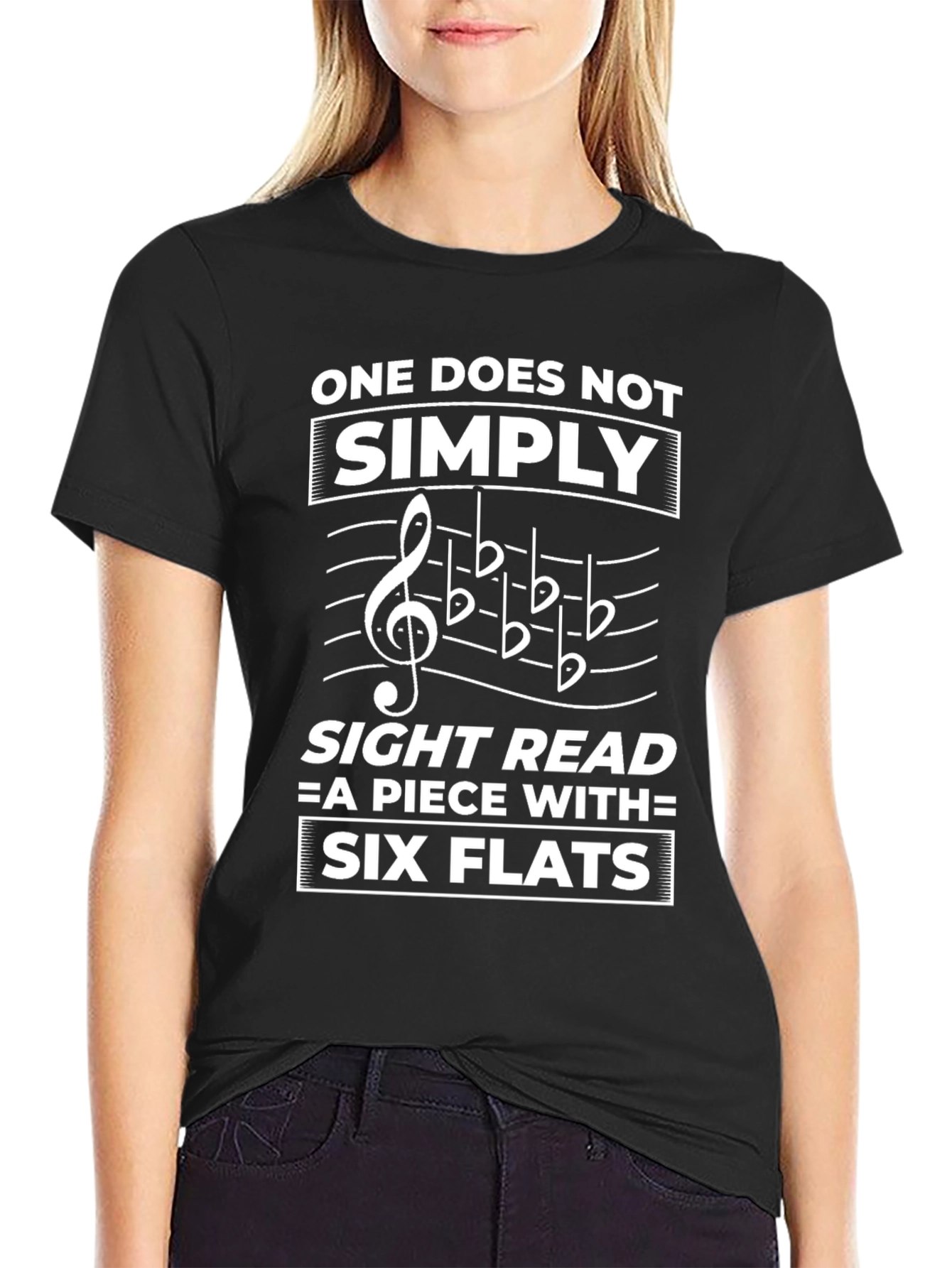 Black One Does Not Simply Sight Read Six Flats T-Shirt view 2