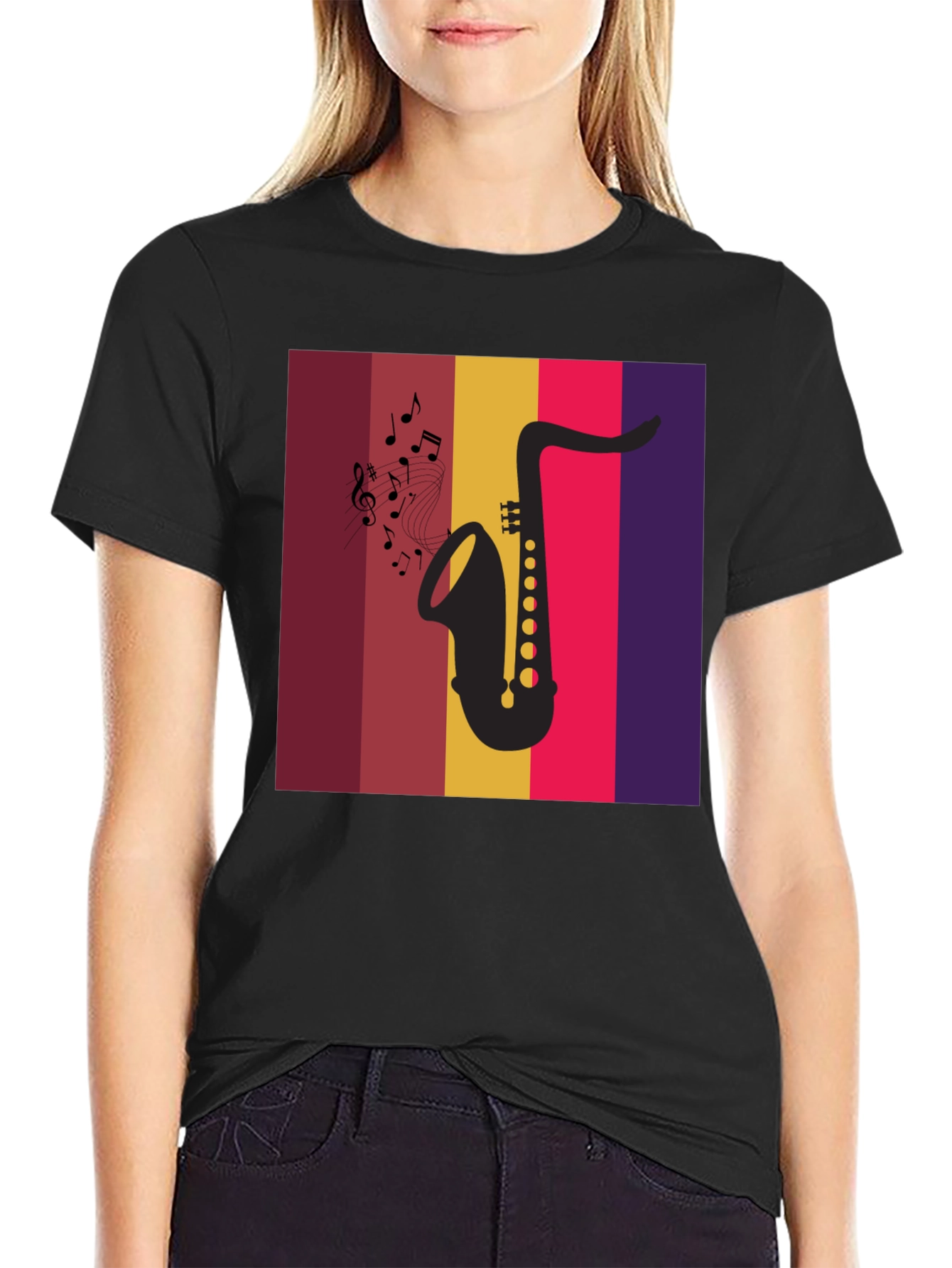 Black Saxophone Music Graphic Tee - Retro Style  view 2