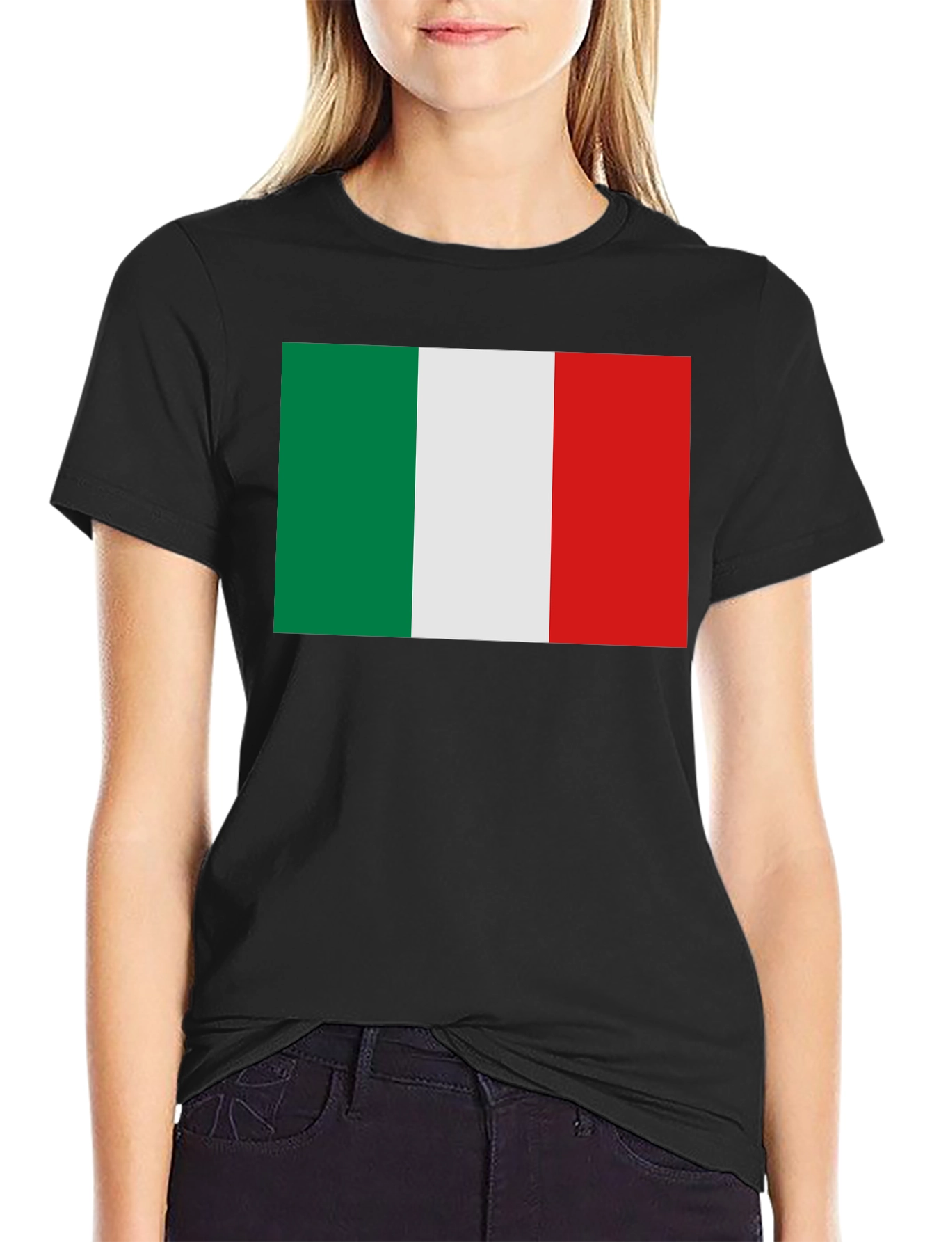 Black Italian Flag Graphic Tee - Black Crew Neck T-Shirt view 2