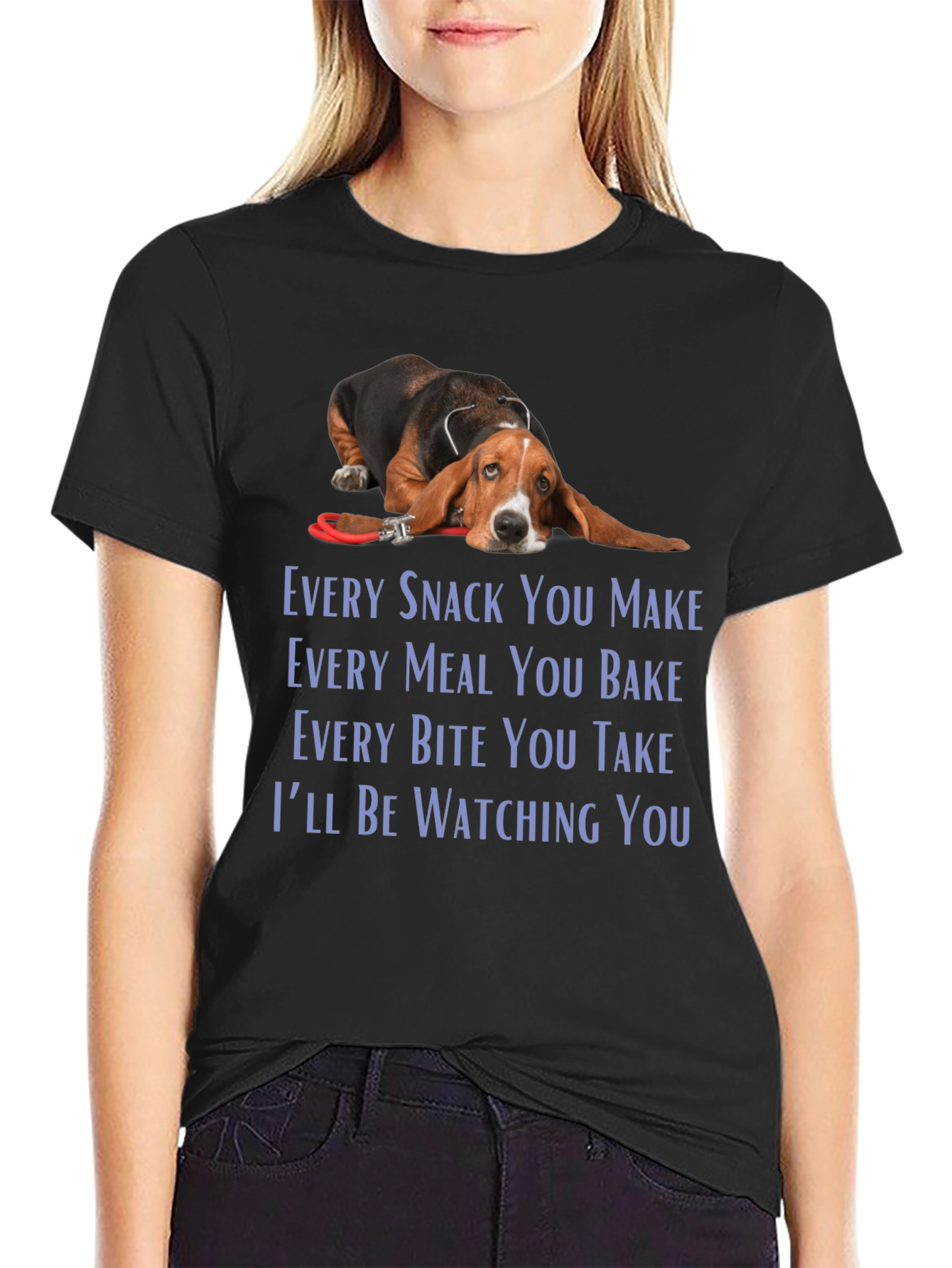 Black Bassett Hound Dog T-Shirt - Every Snack You Make view 2