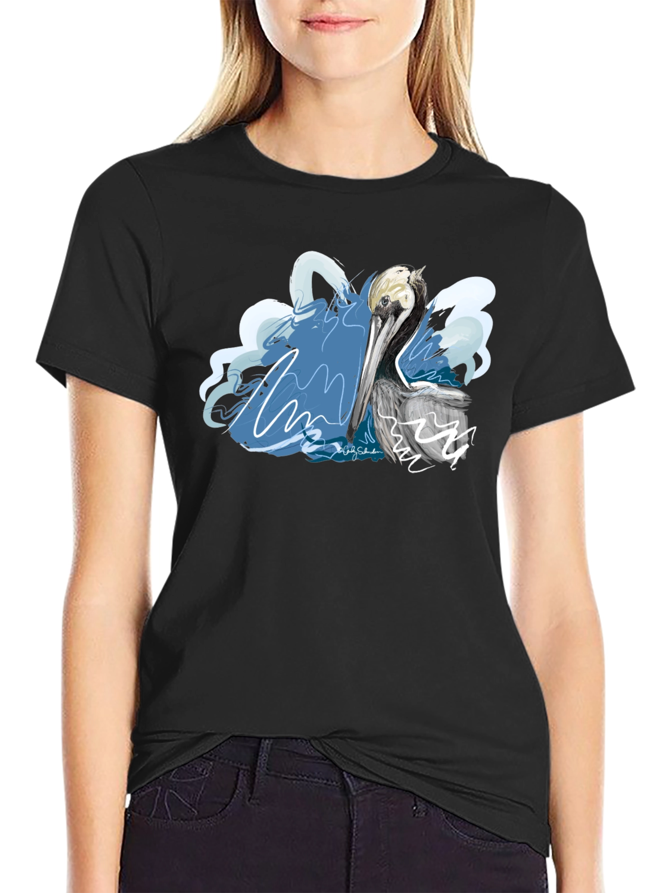 Black Pelican Graphic T-Shirt - Artistic Design view 2