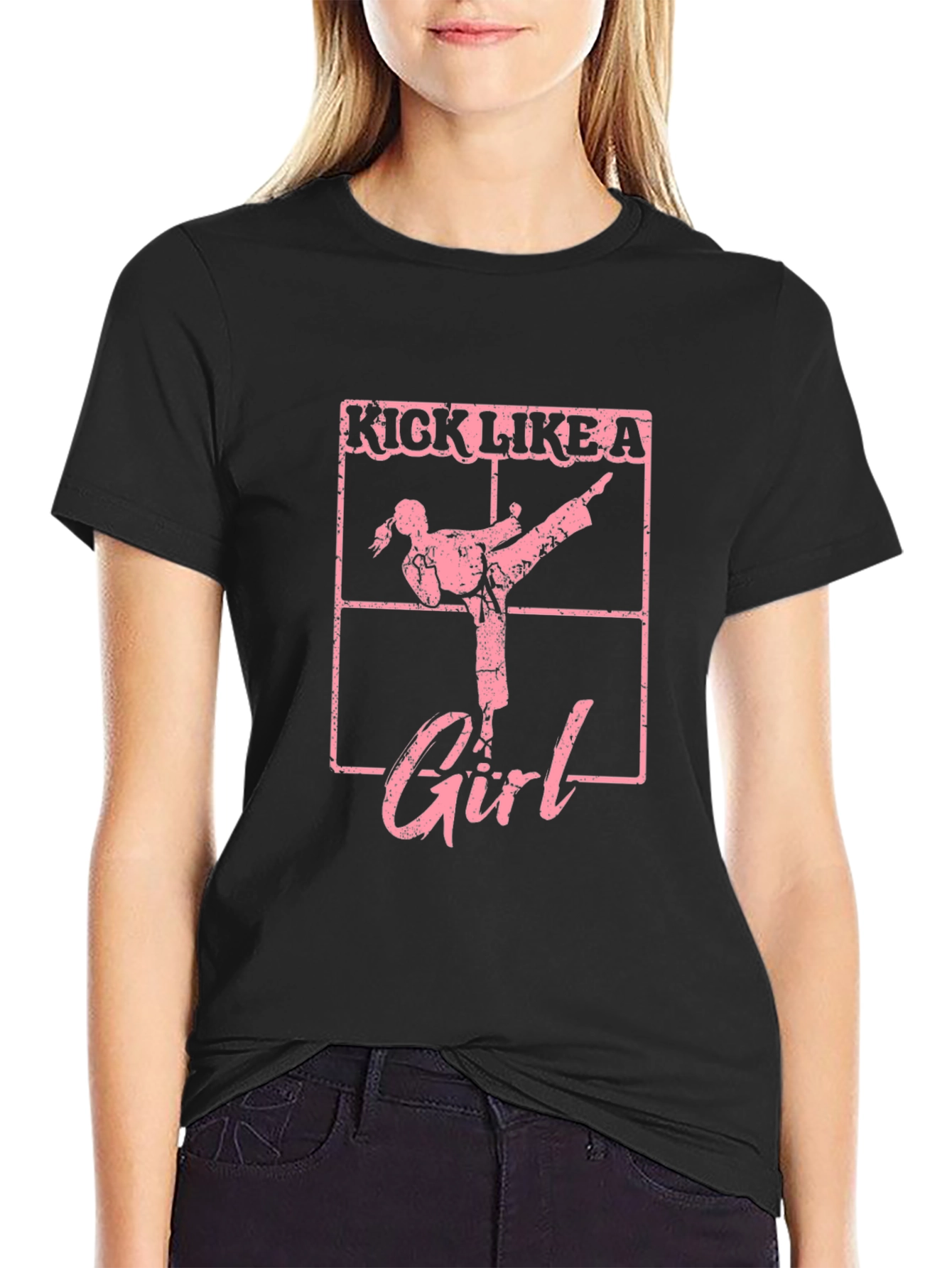 Black Kick Like a Girl T-Shirt - Martial Arts Tee view 2