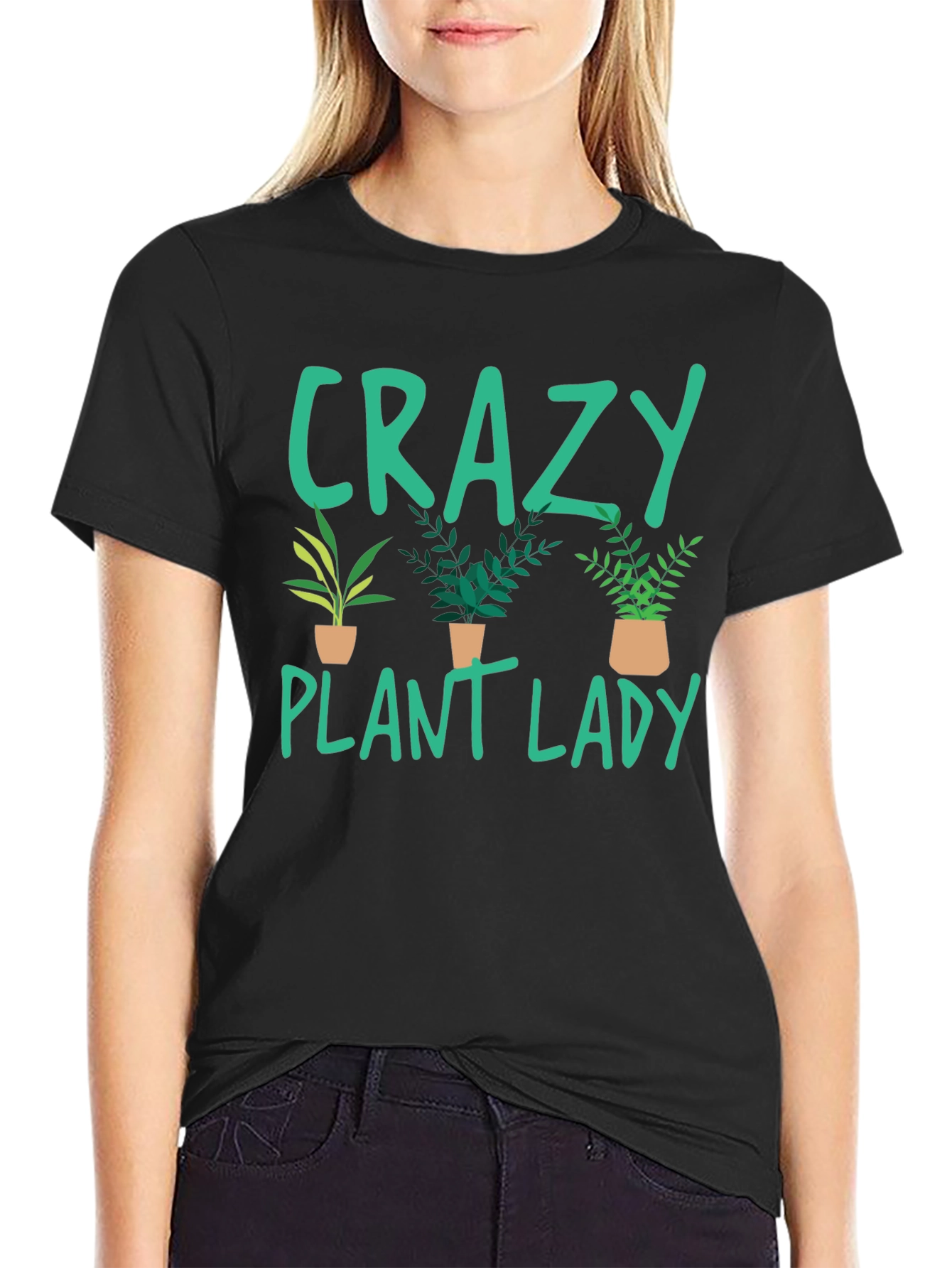 Black Crazy Plant Lady T-Shirt - Plant Lover Gift view 2