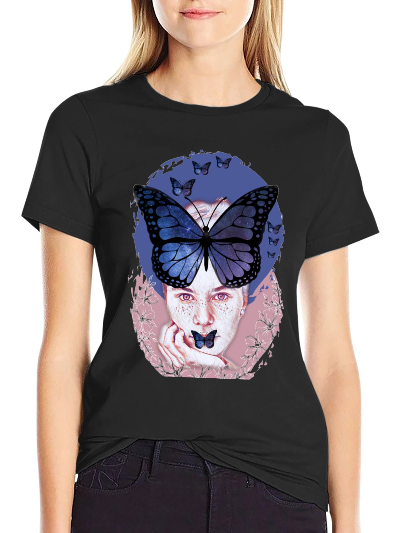Black Butterfly Woman Graphic Tee view 2