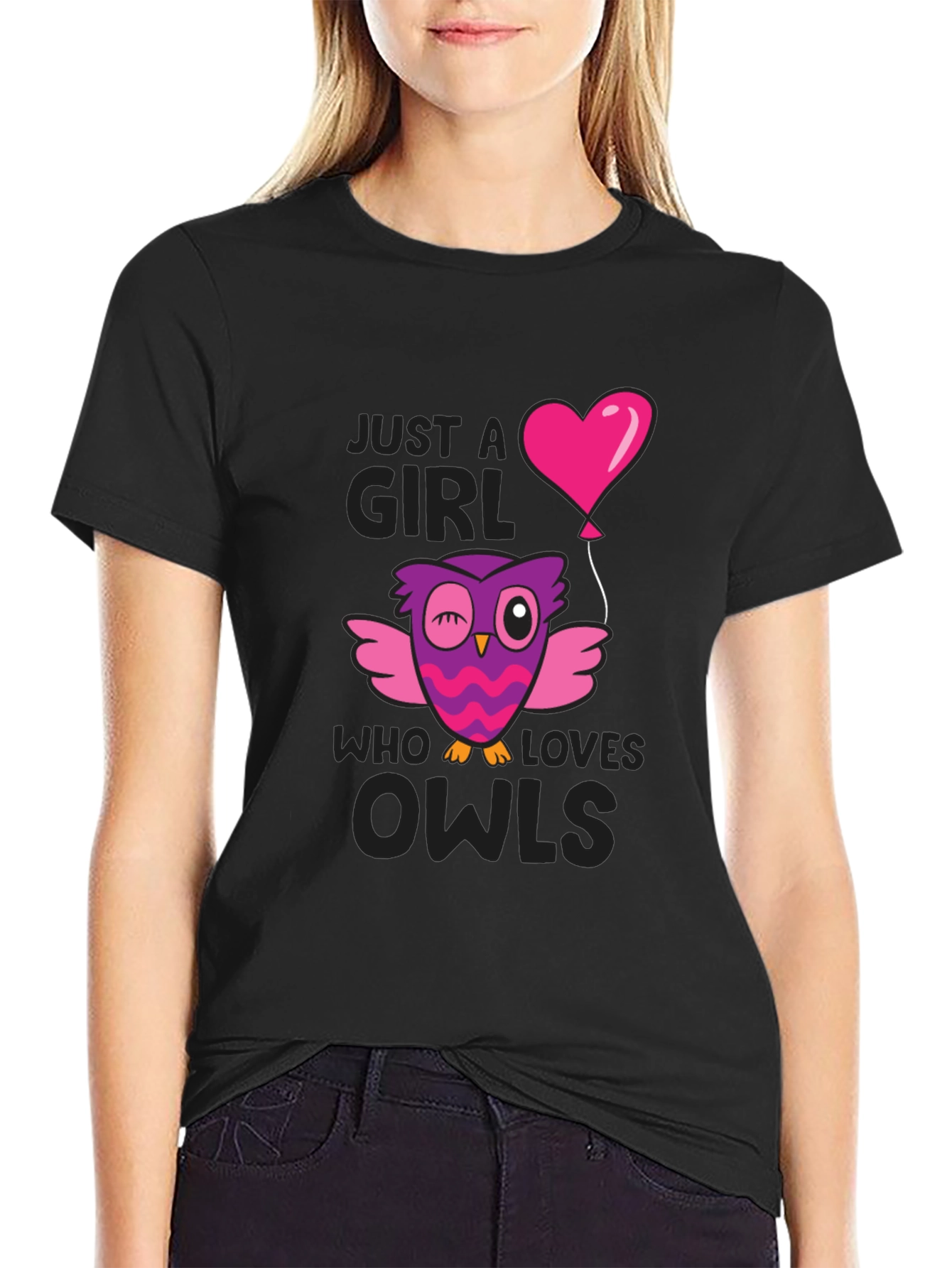 Black Just A Girl Who Loves Owls T-Shirt view 2